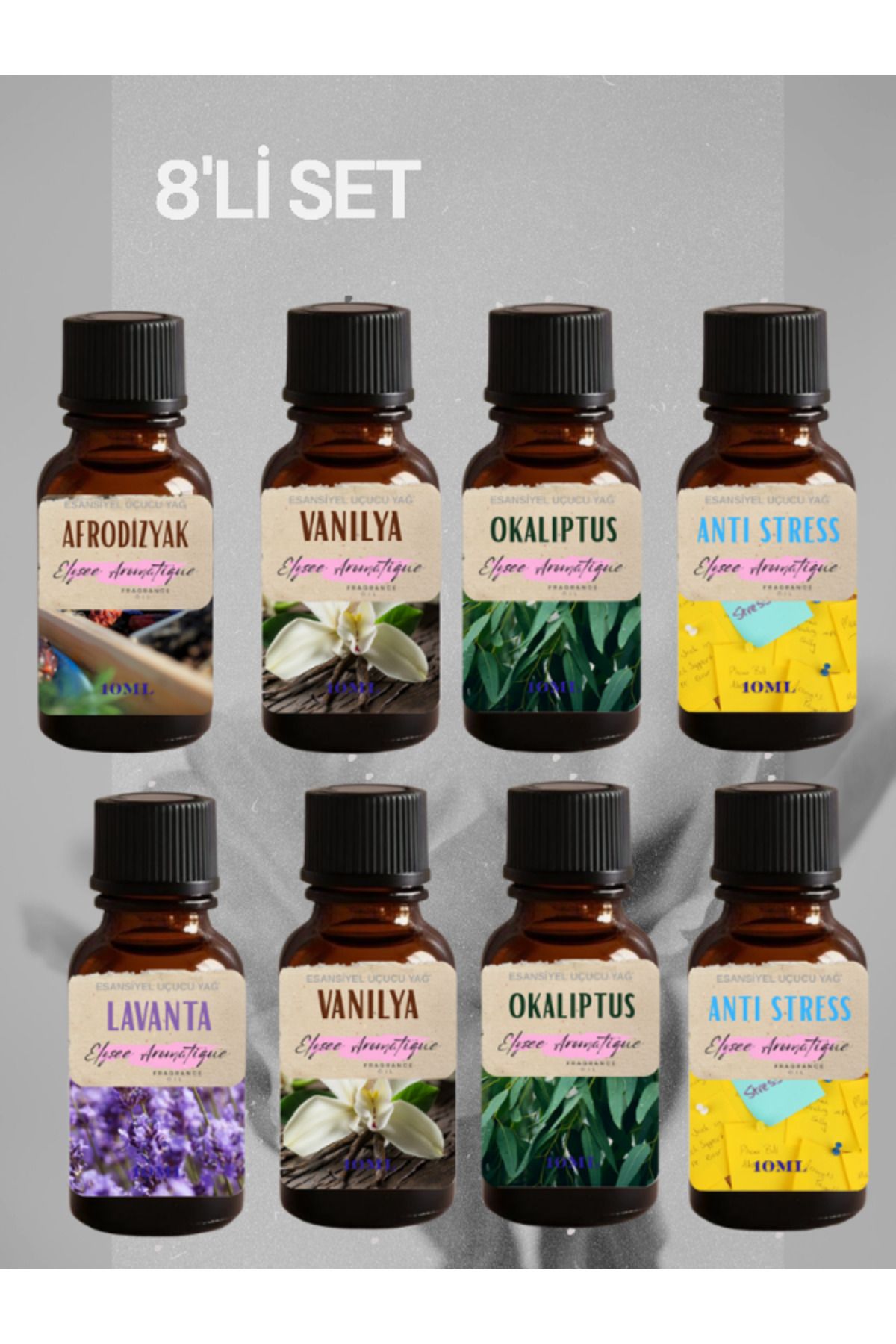 Elysee Aromatique 8'li Set Esansiyel Uçucu Koku Yağı Difüzör Esansı Buhurdanlık Yağı Aromaterapi Yağı