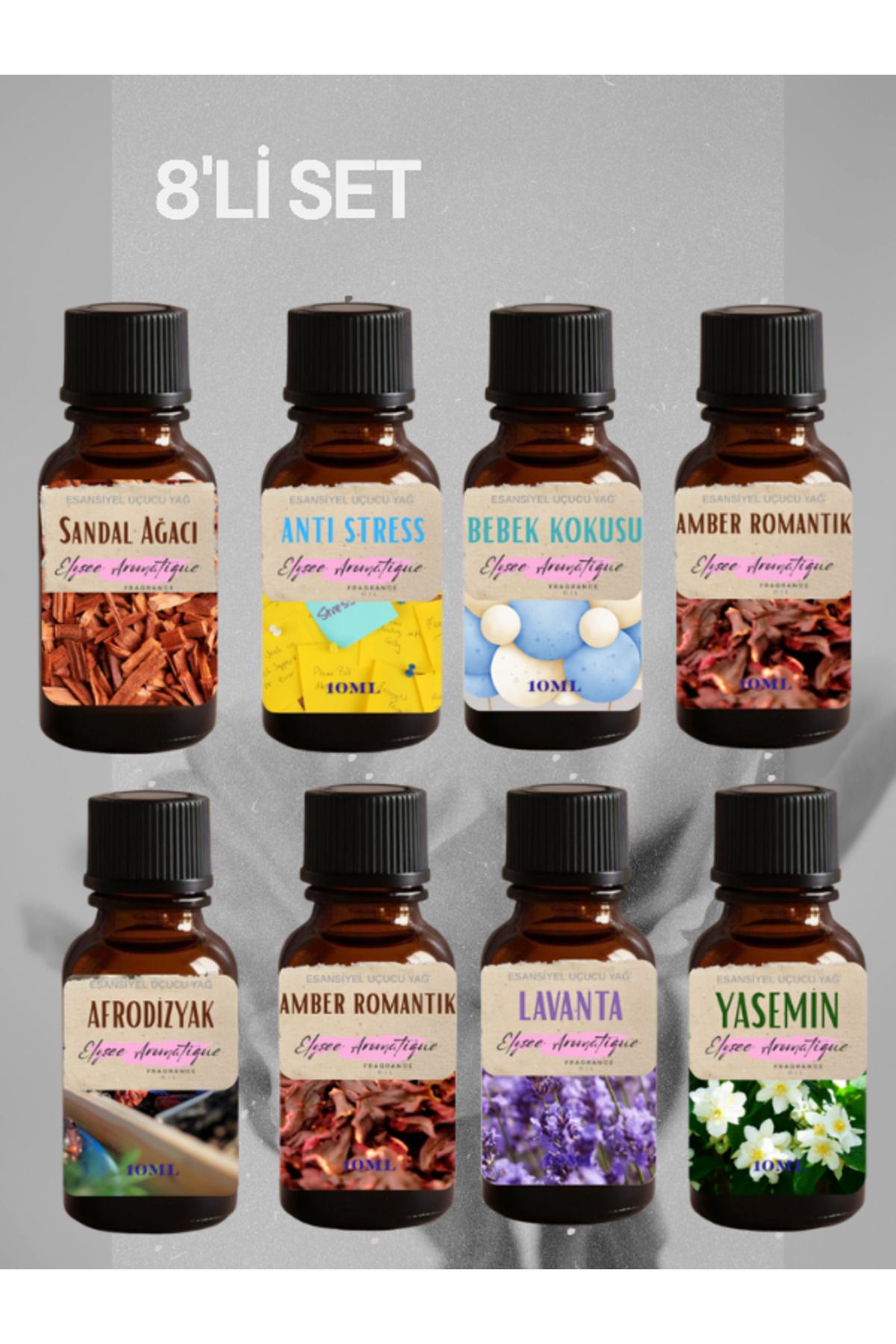 Elysee Aromatique 8'li Set Esansiyel Uçucu Koku Yağı Difüzör Esansı Buhurdanlık Yağı Aromaterapi Yağı
