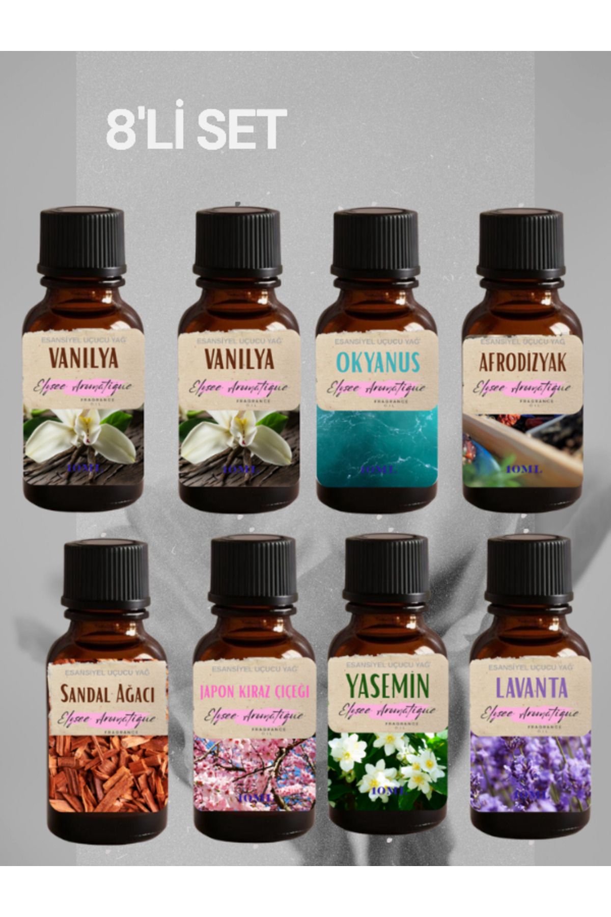 Elysee Aromatique 8'li Set Esansiyel Uçucu Koku Yağı Difüzör Esansı Buhurdanlık Yağı Aromaterapi Yağı