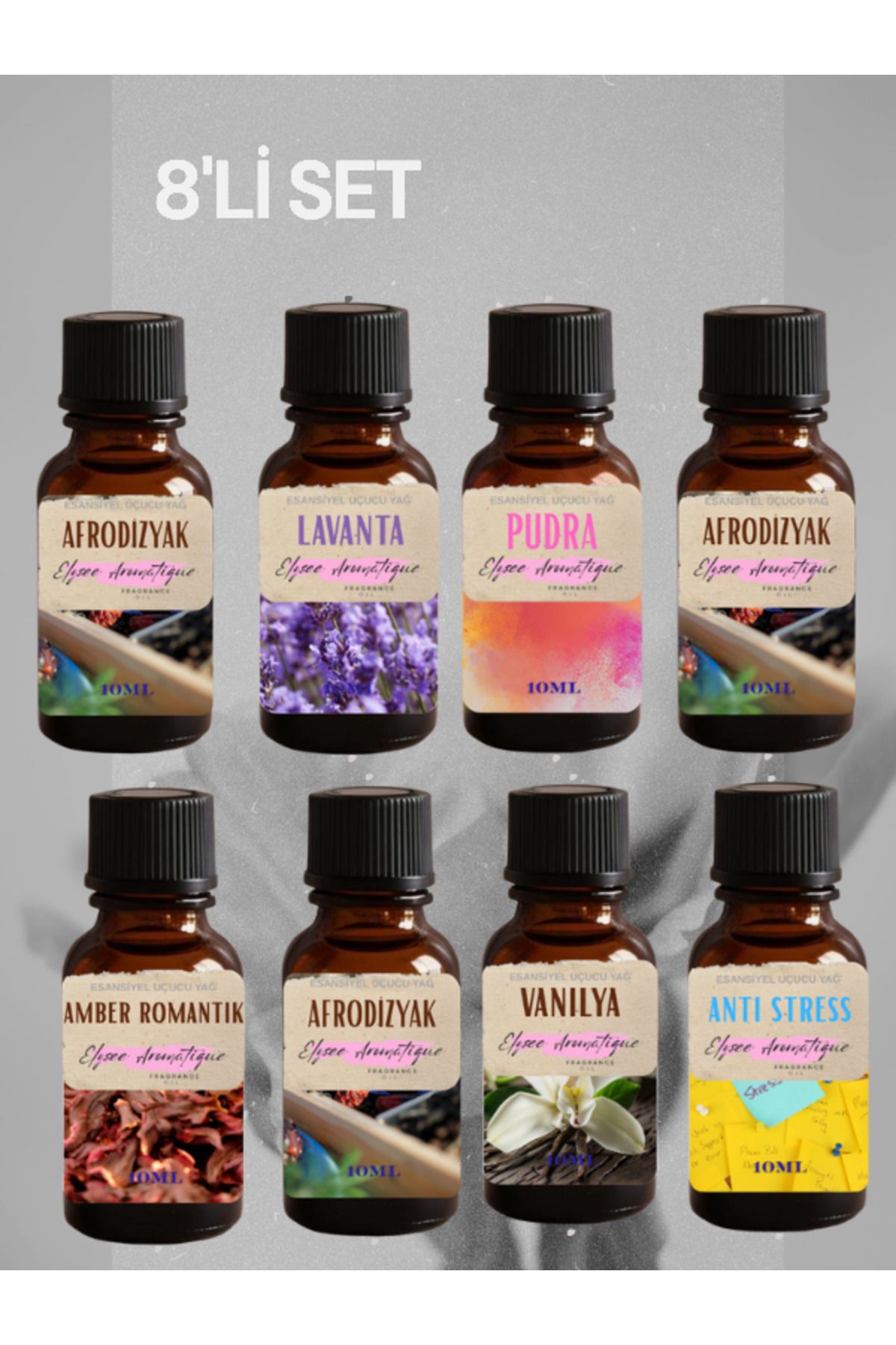 Elysee Aromatique 8'li Set Esansiyel Uçucu Koku Yağı Difüzör Esansı Buhurdanlık Yağı Aromaterapi Yağı