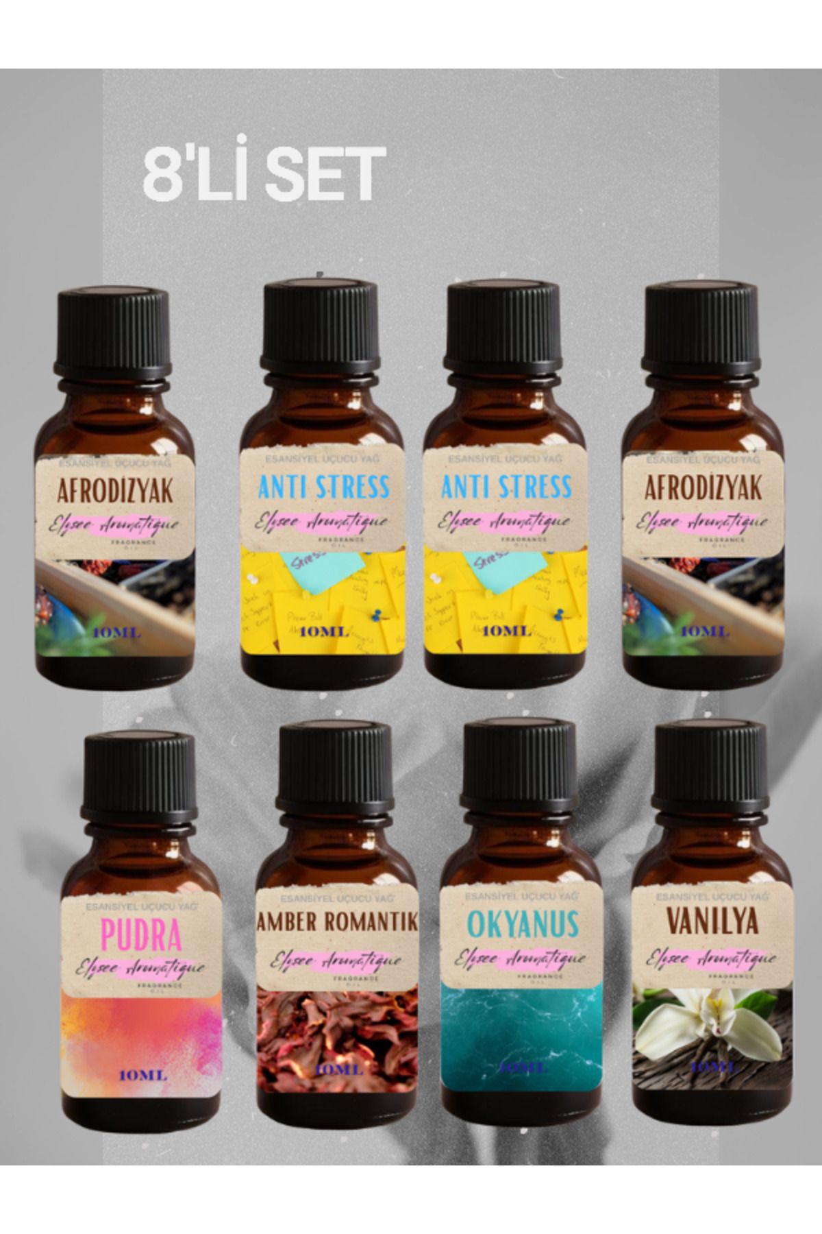 Elysee Aromatique 8'li Set Esansiyel Uçucu Koku Yağı Difüzör Esansı Buhurdanlık Yağı Aromaterapi Yağı