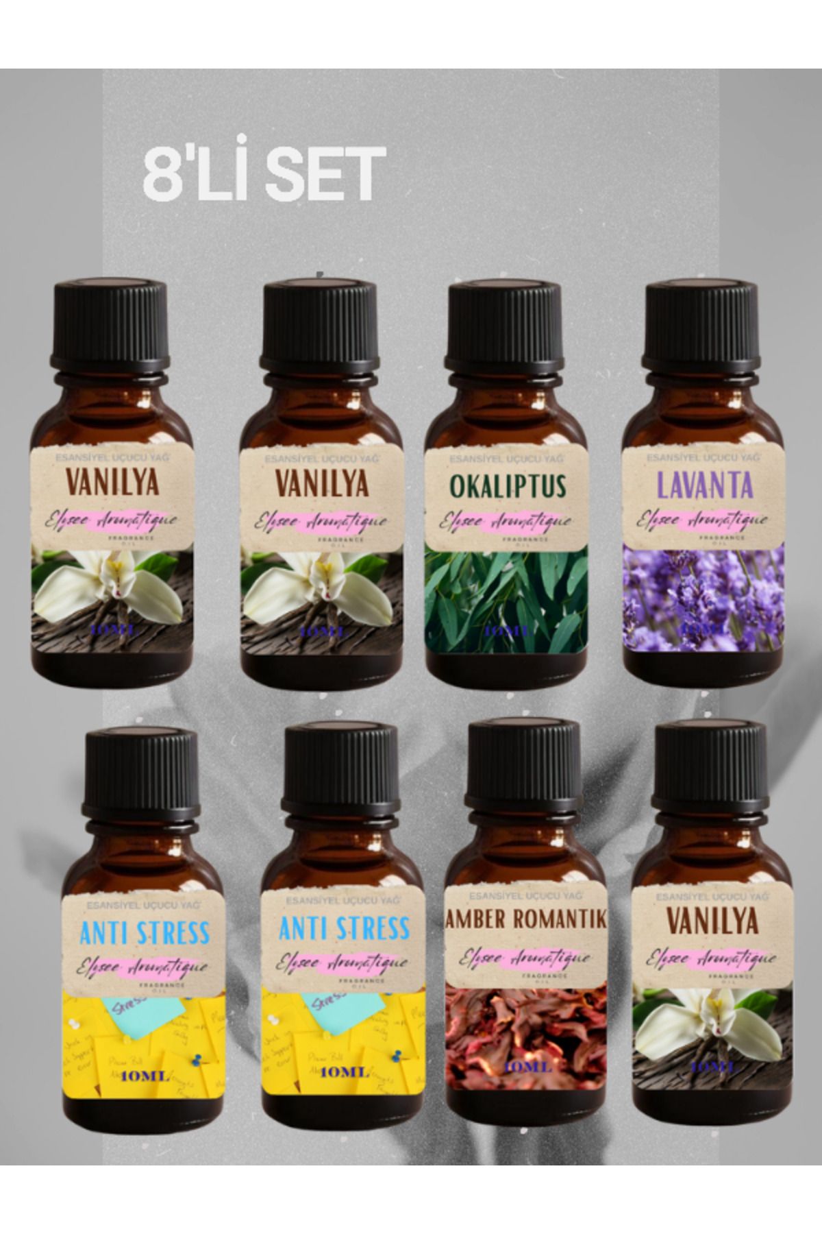 Elysee Aromatique 8'li Set Esansiyel Uçucu Koku Yağı Difüzör Esansı Buhurdanlık Yağı Aromaterapi Yağı