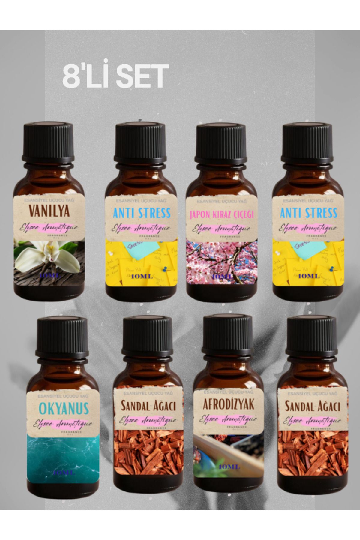 Elysee Aromatique 8'li Set Esansiyel Uçucu Koku Yağı Difüzör Esansı Buhurdanlık Yağı Aromaterapi Yağı