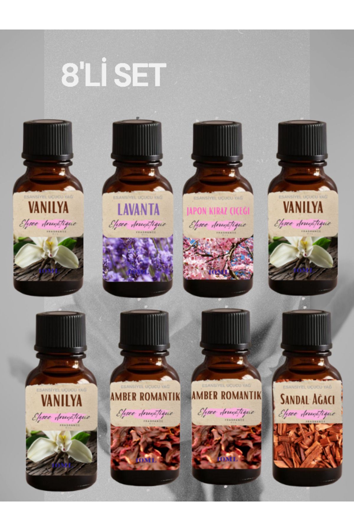 Elysee Aromatique 8'li Set Esansiyel Uçucu Koku Yağı Difüzör Esansı Buhurdanlık Yağı Aromaterapi Yağı