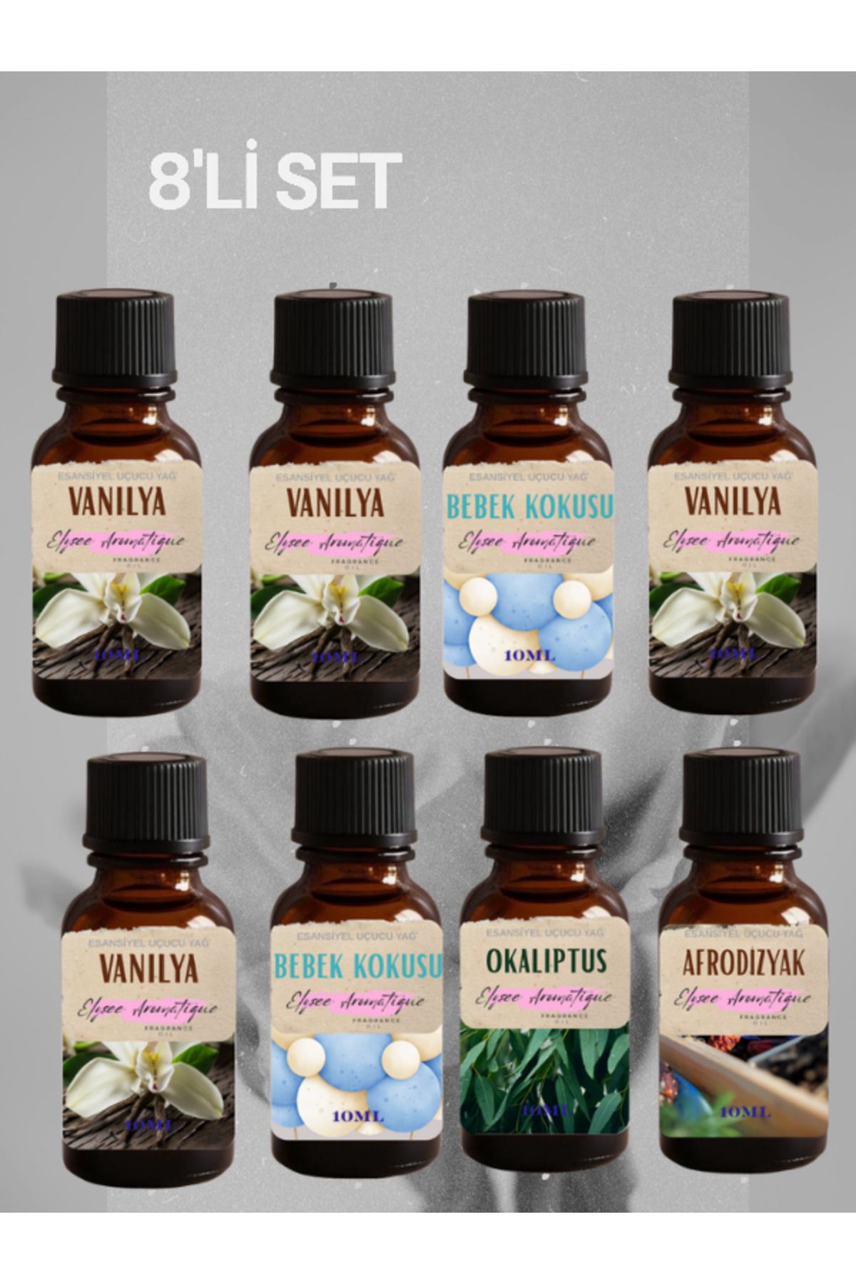 Elysee Aromatique 8'li Set Esansiyel Uçucu Koku Yağı Difüzör Esansı Buhurdanlık Yağı Aromaterapi Yağı