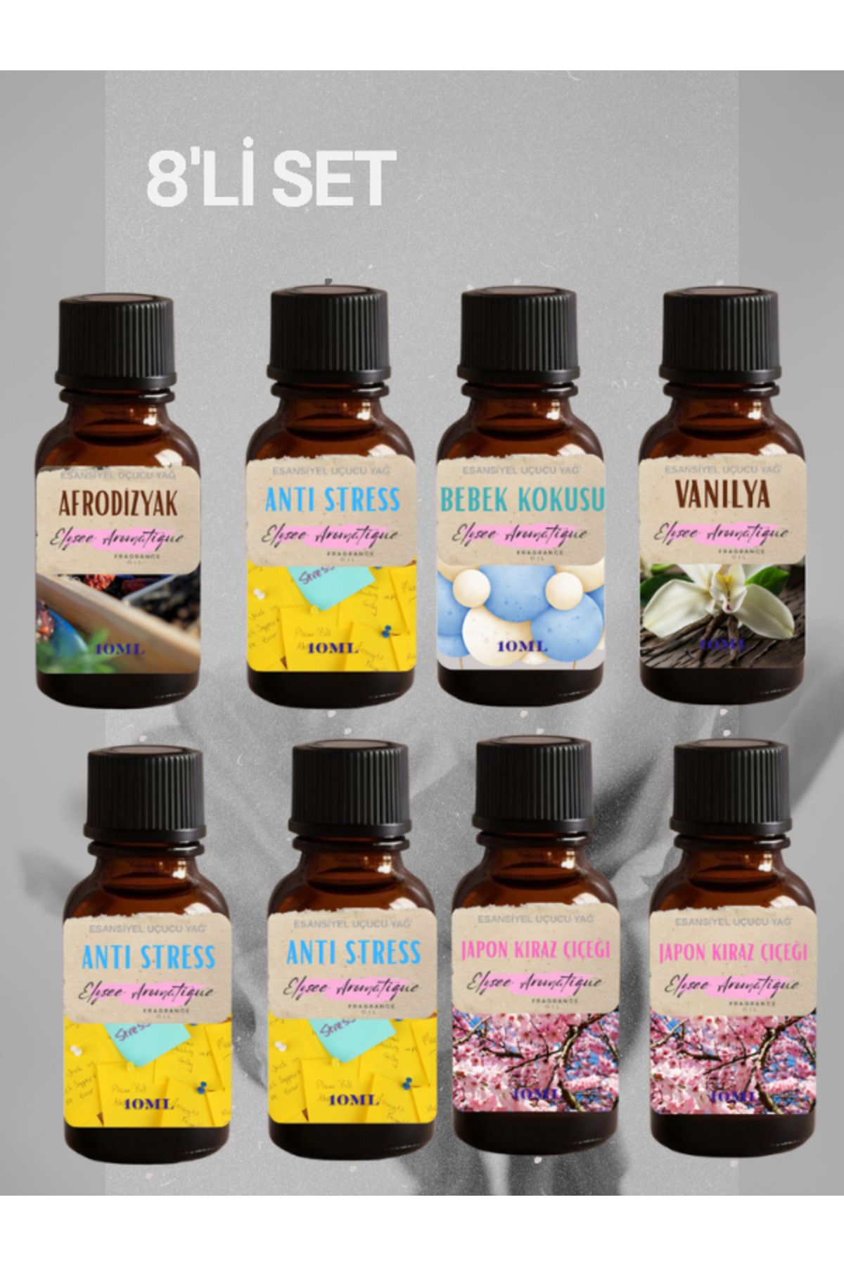 Elysee Aromatique 8'li Set Esansiyel Uçucu Koku Yağı Difüzör Esansı Buhurdanlık Yağı Aromaterapi Yağı
