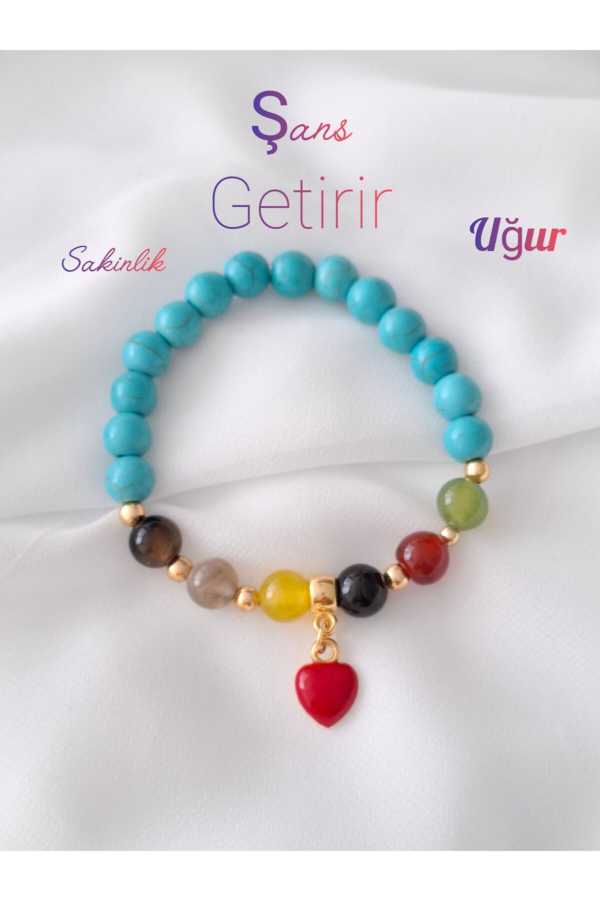 İPAR AKSESUAR FİRUZE DOĞAL TAŞ KALPLİ ŞANS BİLEKLİĞİ