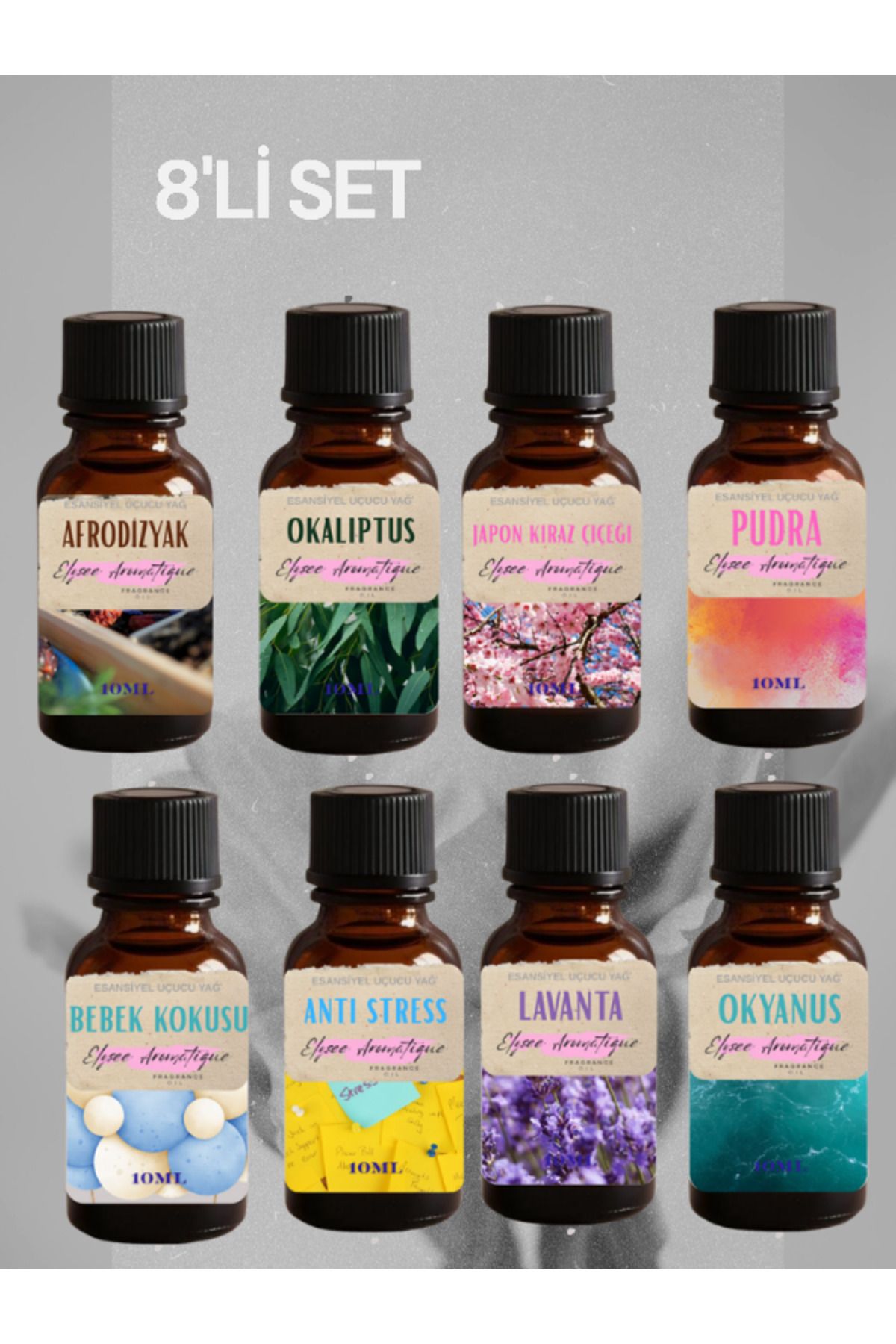Elysee Aromatique 8'li Set Esansiyel Uçucu Koku Yağı Difüzör Esansı Buhurdanlık Yağı Aromaterapi Yağı