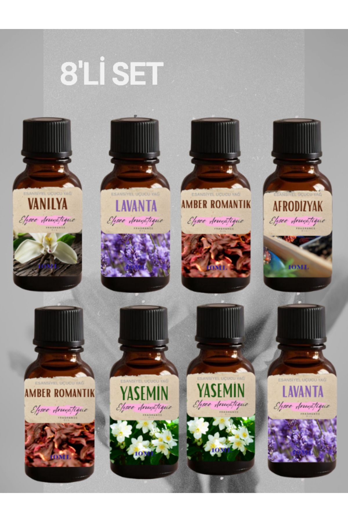 Elysee Aromatique 8'li Set Esansiyel Uçucu Koku Yağı Difüzör Esansı Buhurdanlık Yağı Aromaterapi Yağı