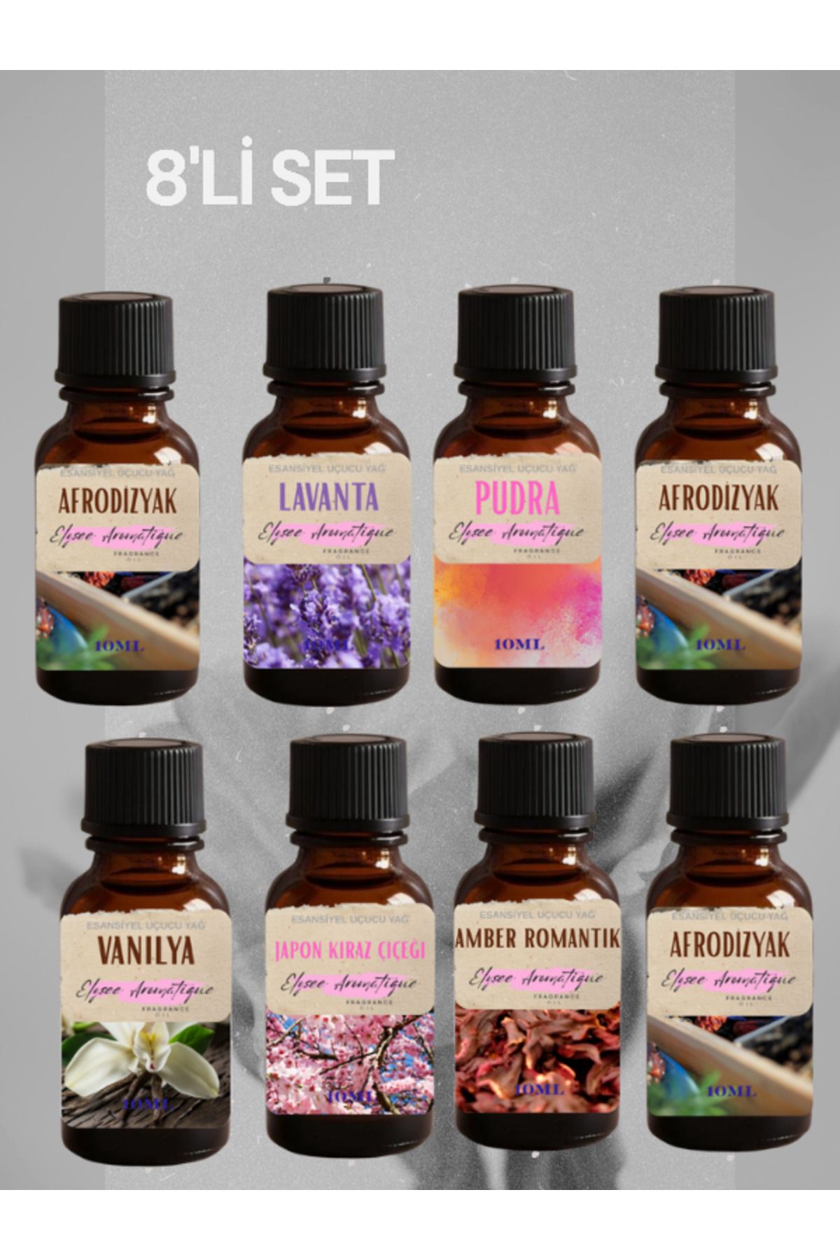 Elysee Aromatique 8'li Set Esansiyel Uçucu Koku Yağı Difüzör Esansı Buhurdanlık Yağı Aromaterapi Yağı
