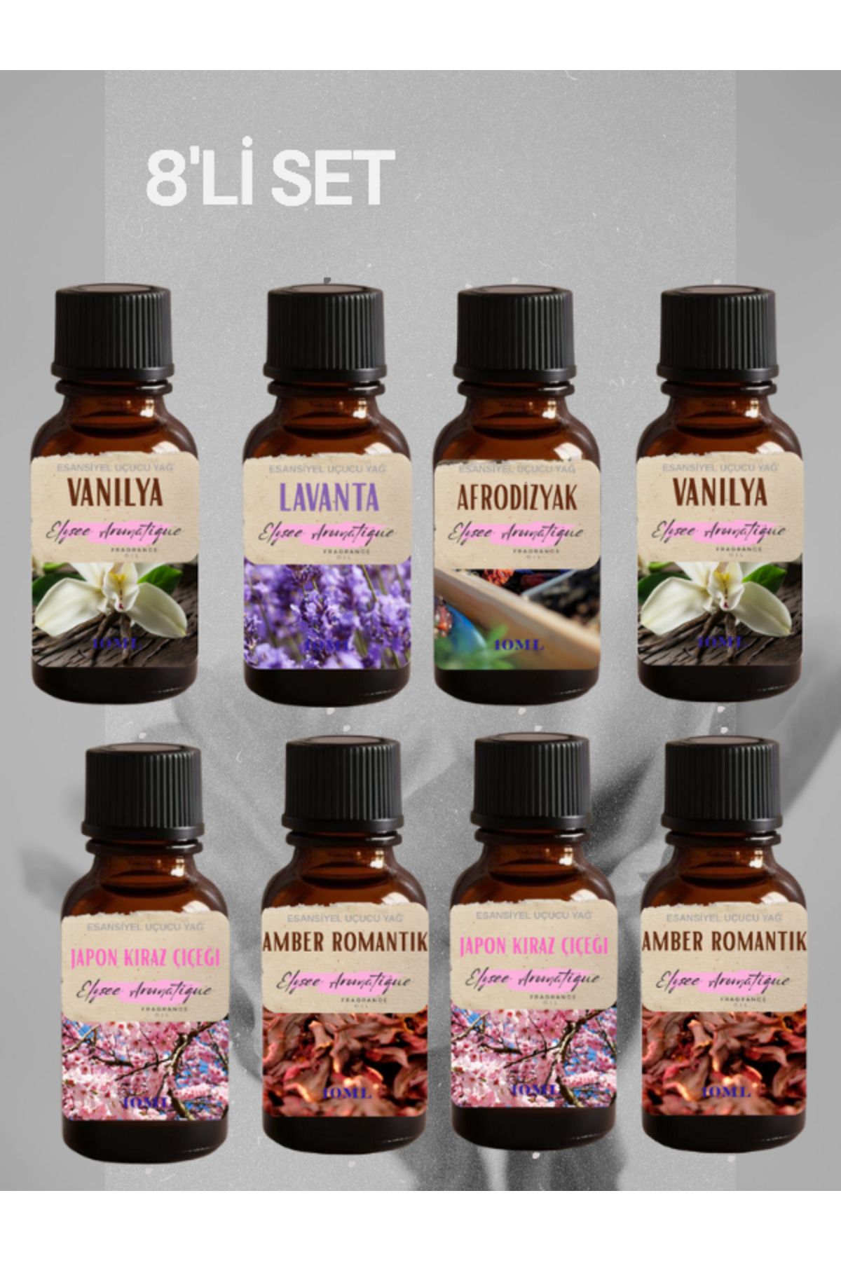 Elysee Aromatique 8'li Set Esansiyel Uçucu Koku Yağı Difüzör Esansı Buhurdanlık Yağı Aromaterapi Yağı