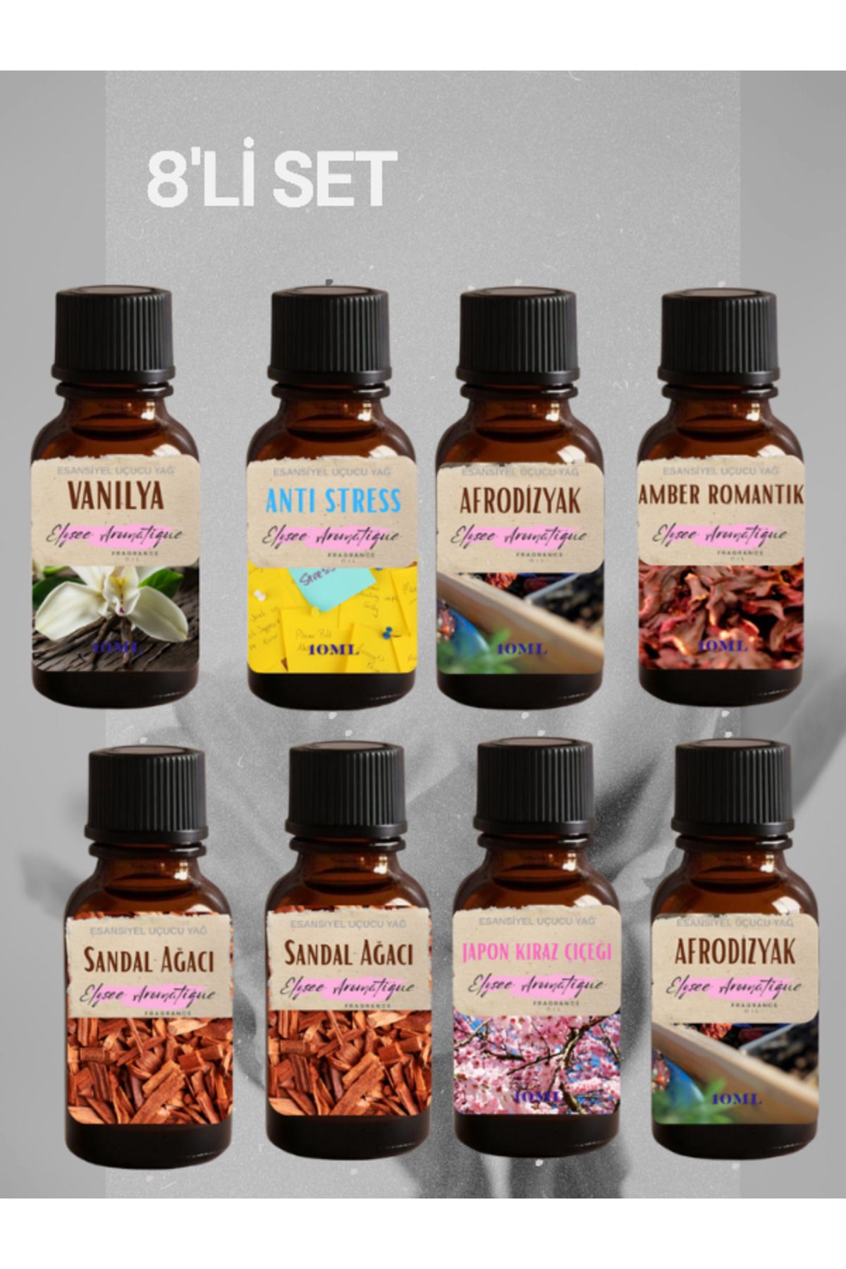 Elysee Aromatique 8'li Set Esansiyel Uçucu Koku Yağı Difüzör Esansı Buhurdanlık Yağı Aromaterapi Yağı