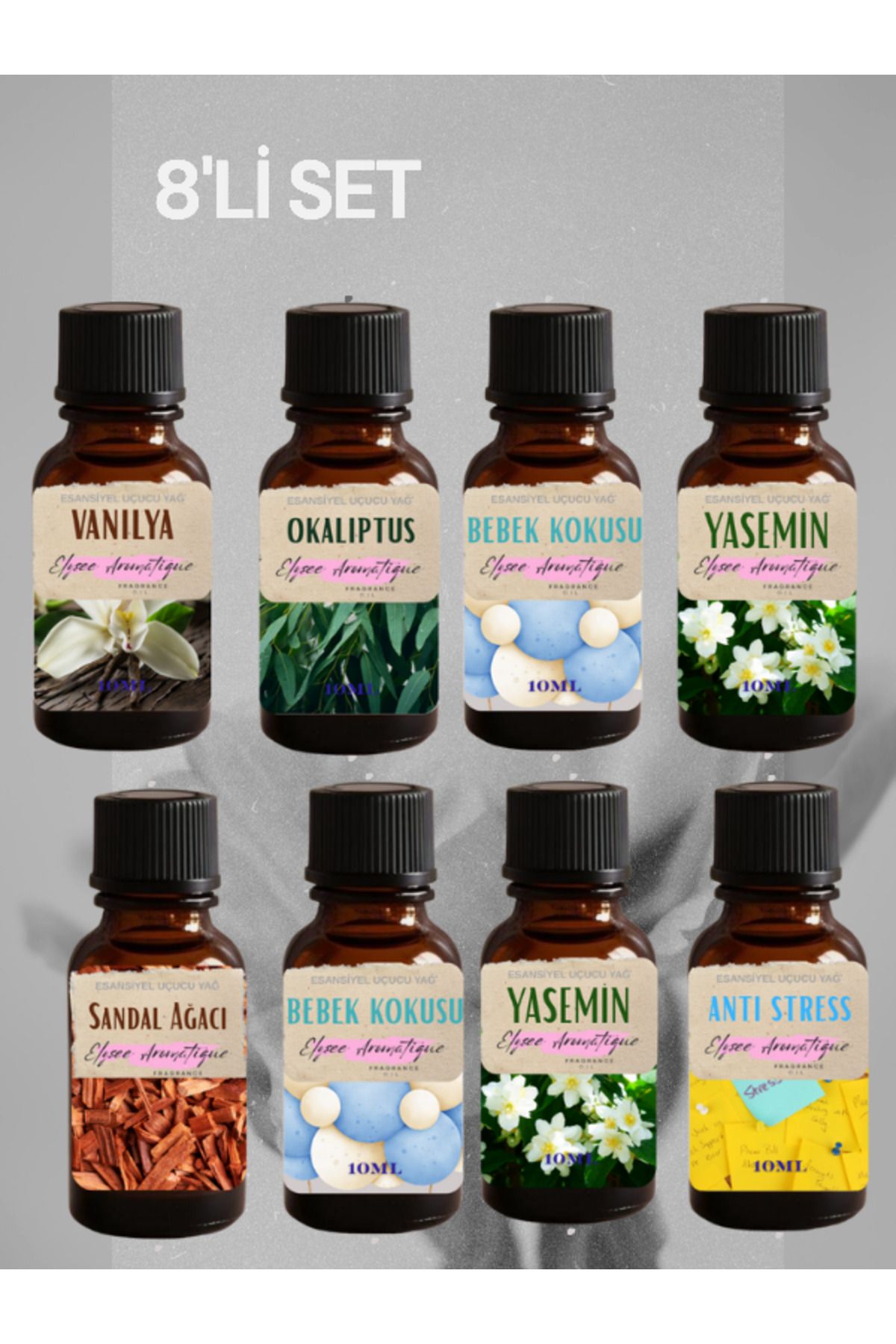 Elysee Aromatique 8'li Set Esansiyel Uçucu Koku Yağı Difüzör Esansı Buhurdanlık Yağı Aromaterapi Yağı
