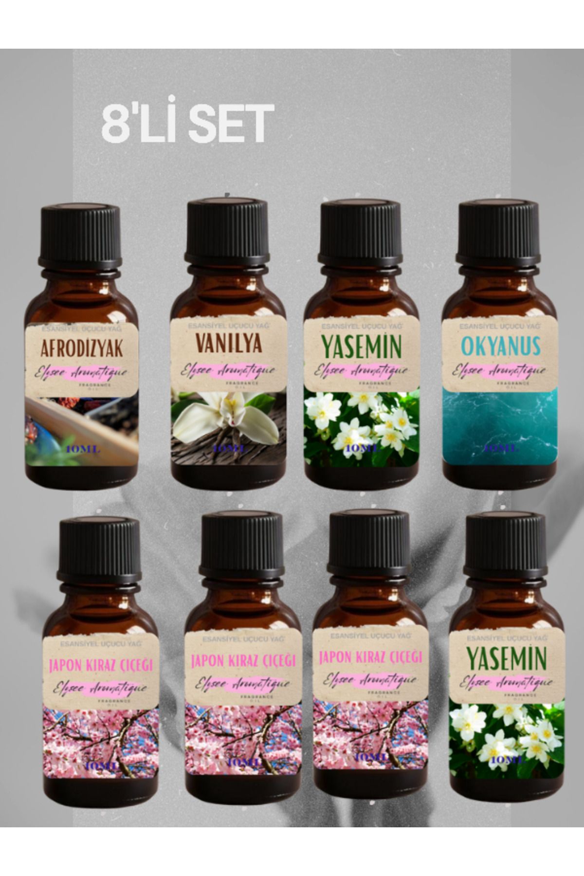 Elysee Aromatique 8'li Set Esansiyel Uçucu Koku Yağı Difüzör Esansı Buhurdanlık Yağı Aromaterapi Yağı