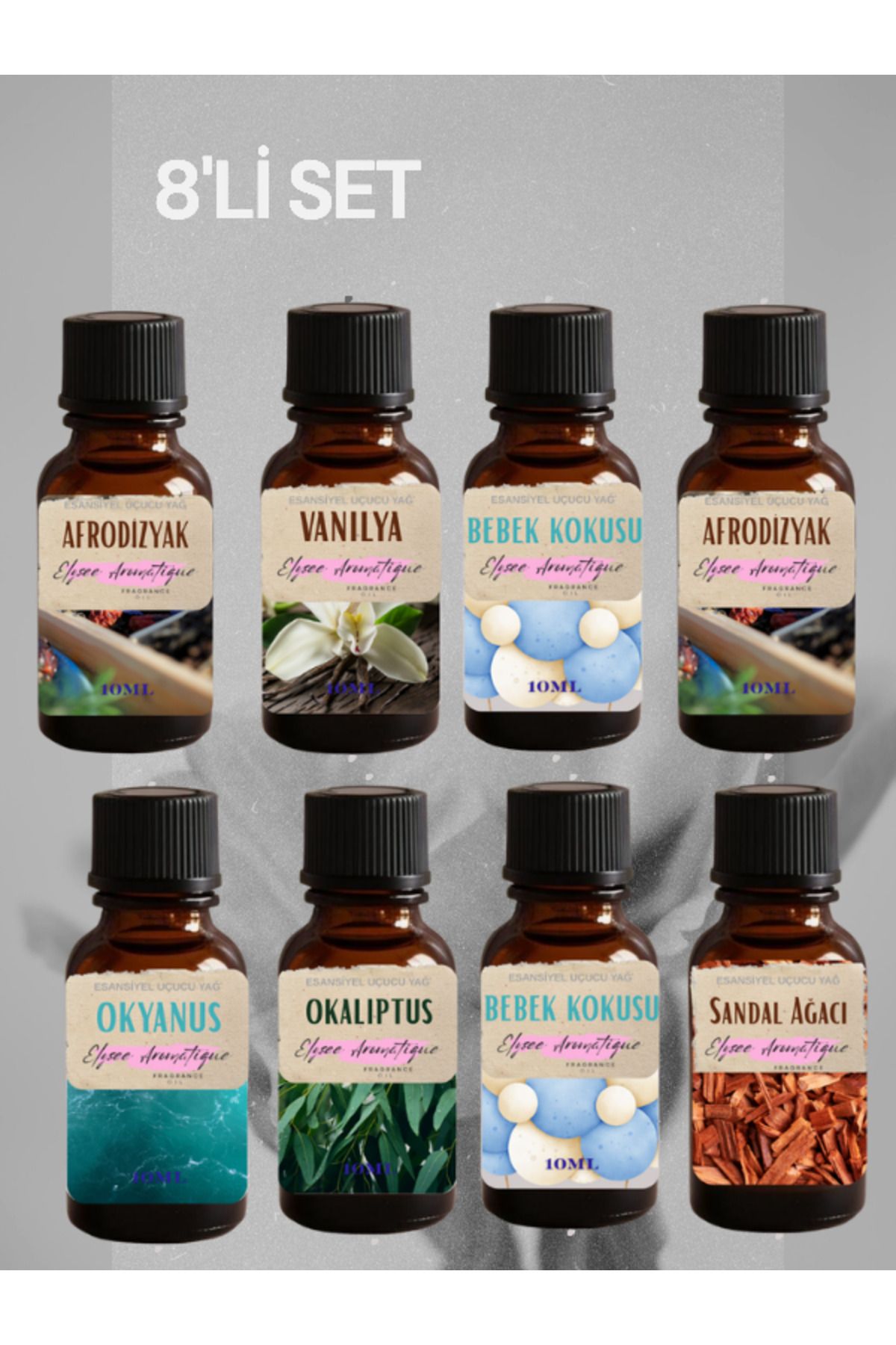 Elysee Aromatique 8'li Set Esansiyel Uçucu Koku Yağı Difüzör Esansı Buhurdanlık Yağı Aromaterapi Yağı