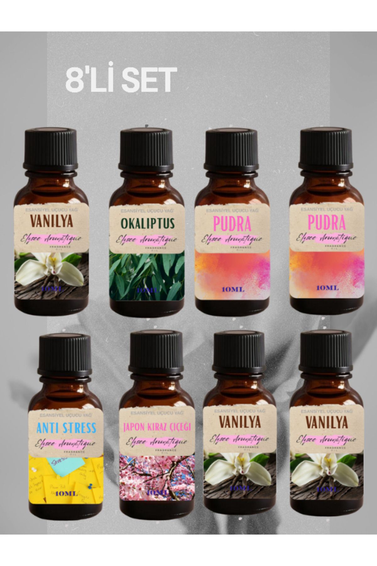 Elysee Aromatique 8'li Set Esansiyel Uçucu Koku Yağı Difüzör Esansı Buhurdanlık Yağı Aromaterapi Yağı
