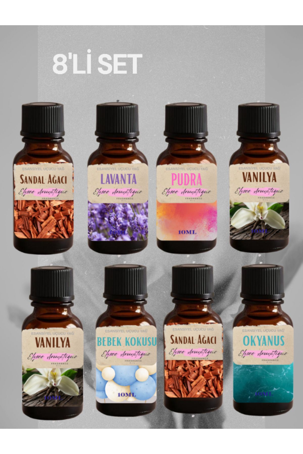 Elysee Aromatique 8'li Set Esansiyel Uçucu Koku Yağı Difüzör Esansı Buhurdanlık Yağı Aromaterapi Yağı