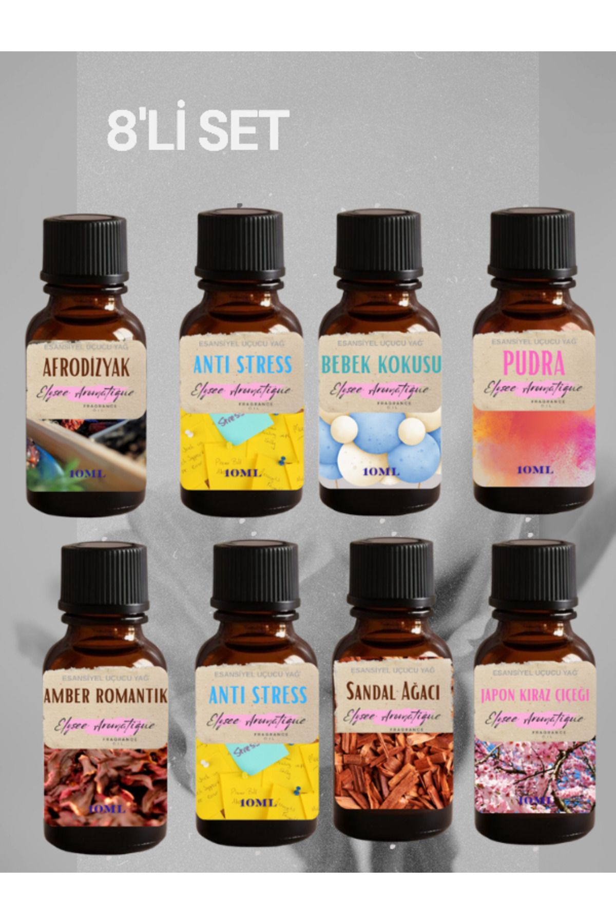Elysee Aromatique 8'li Set Esansiyel Uçucu Koku Yağı Difüzör Esansı Buhurdanlık Yağı Aromaterapi Yağı
