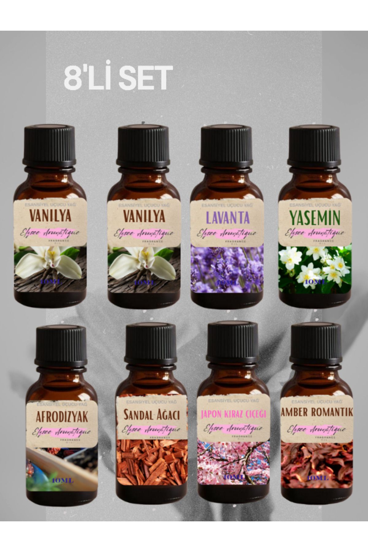 Elysee Aromatique 8'li Set Esansiyel Uçucu Koku Yağı Difüzör Esansı Buhurdanlık Yağı Aromaterapi Yağı