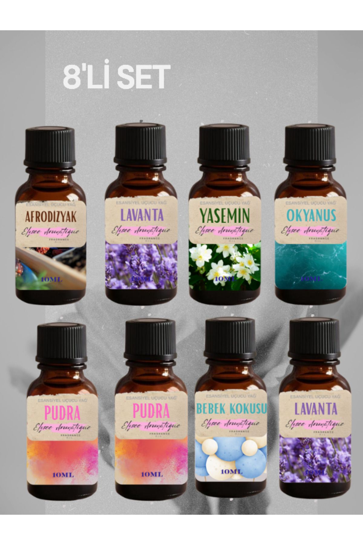 Elysee Aromatique 8'li Set Esansiyel Uçucu Koku Yağı Difüzör Esansı Buhurdanlık Yağı Aromaterapi Yağı