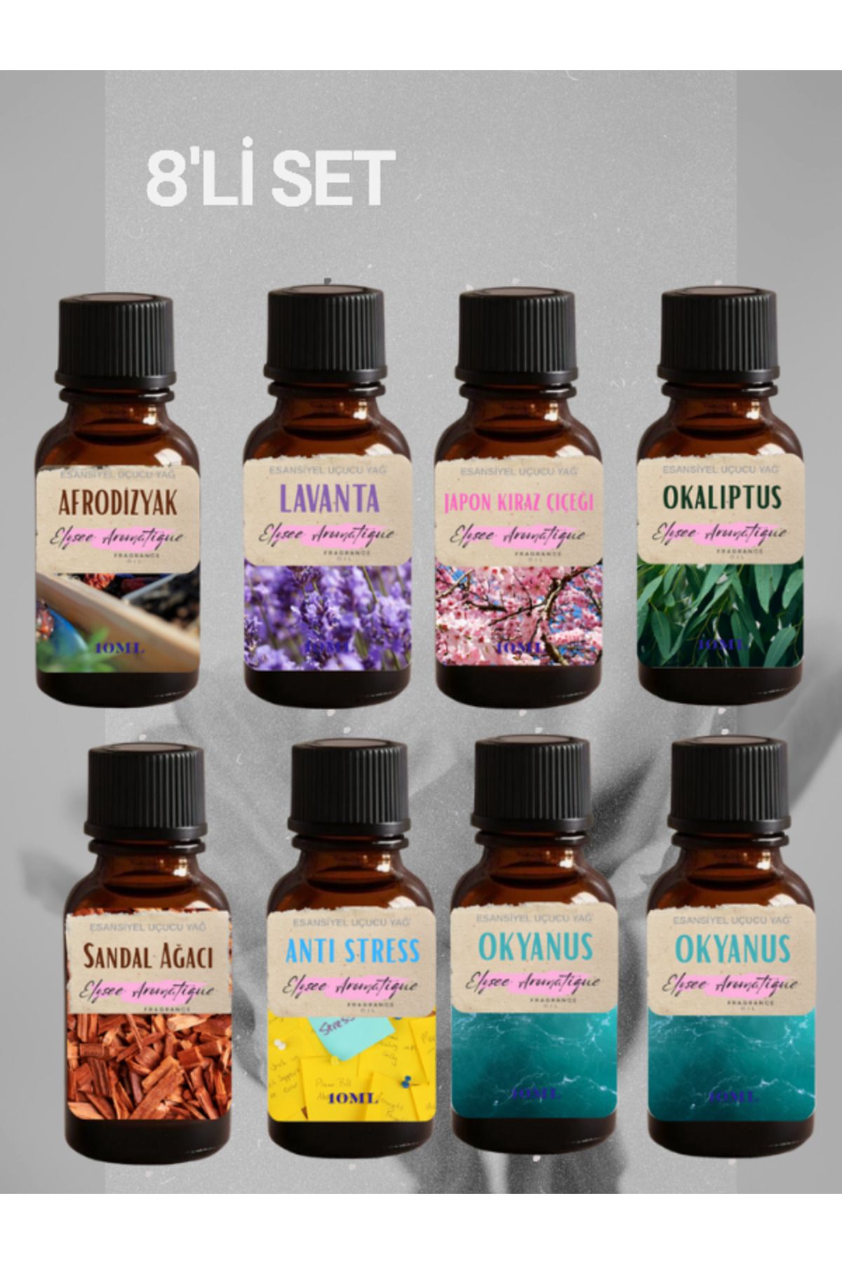 Elysee Aromatique 8'li Set Esansiyel Uçucu Koku Yağı Difüzör Esansı Buhurdanlık Yağı Aromaterapi Yağı
