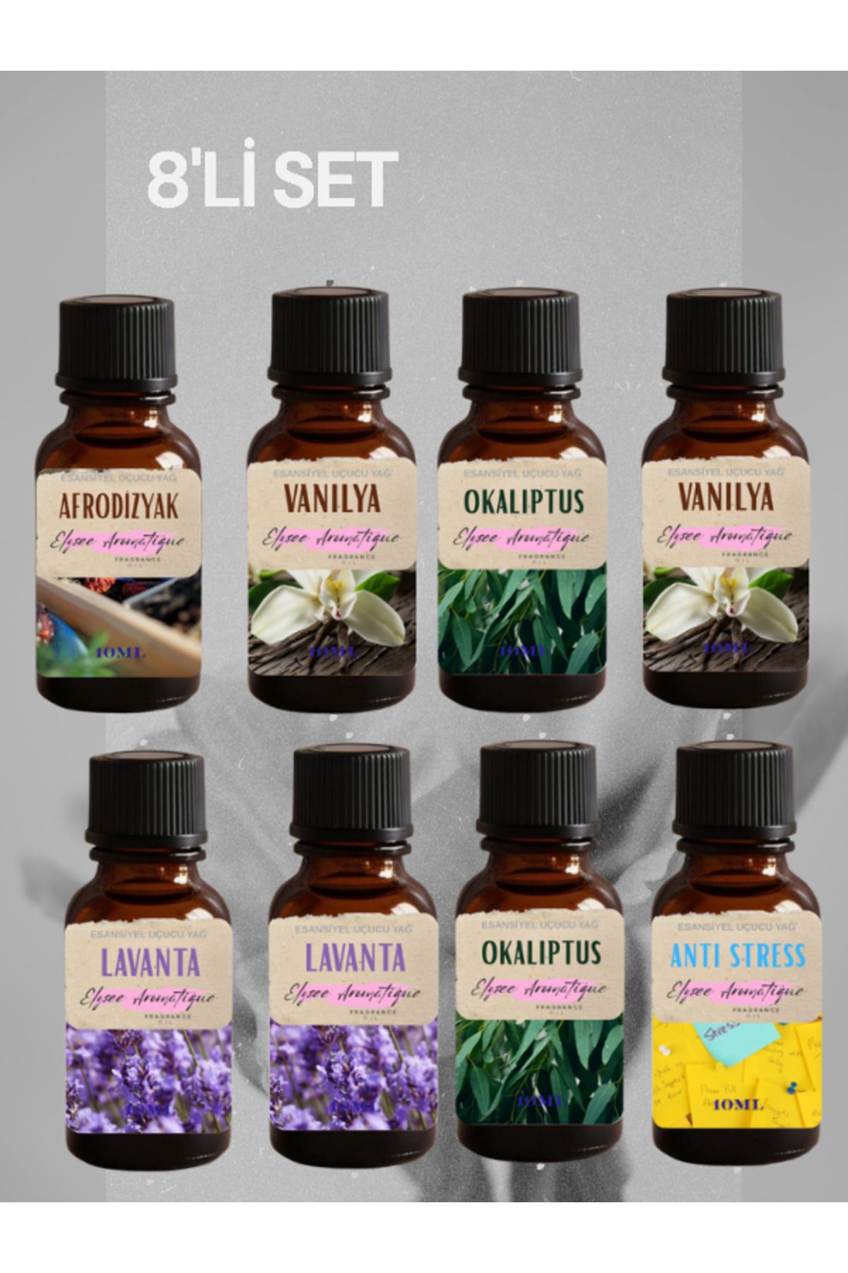Elysee Aromatique 8'li Set Esansiyel Uçucu Koku Yağı Difüzör Esansı Buhurdanlık Yağı Aromaterapi Yağı