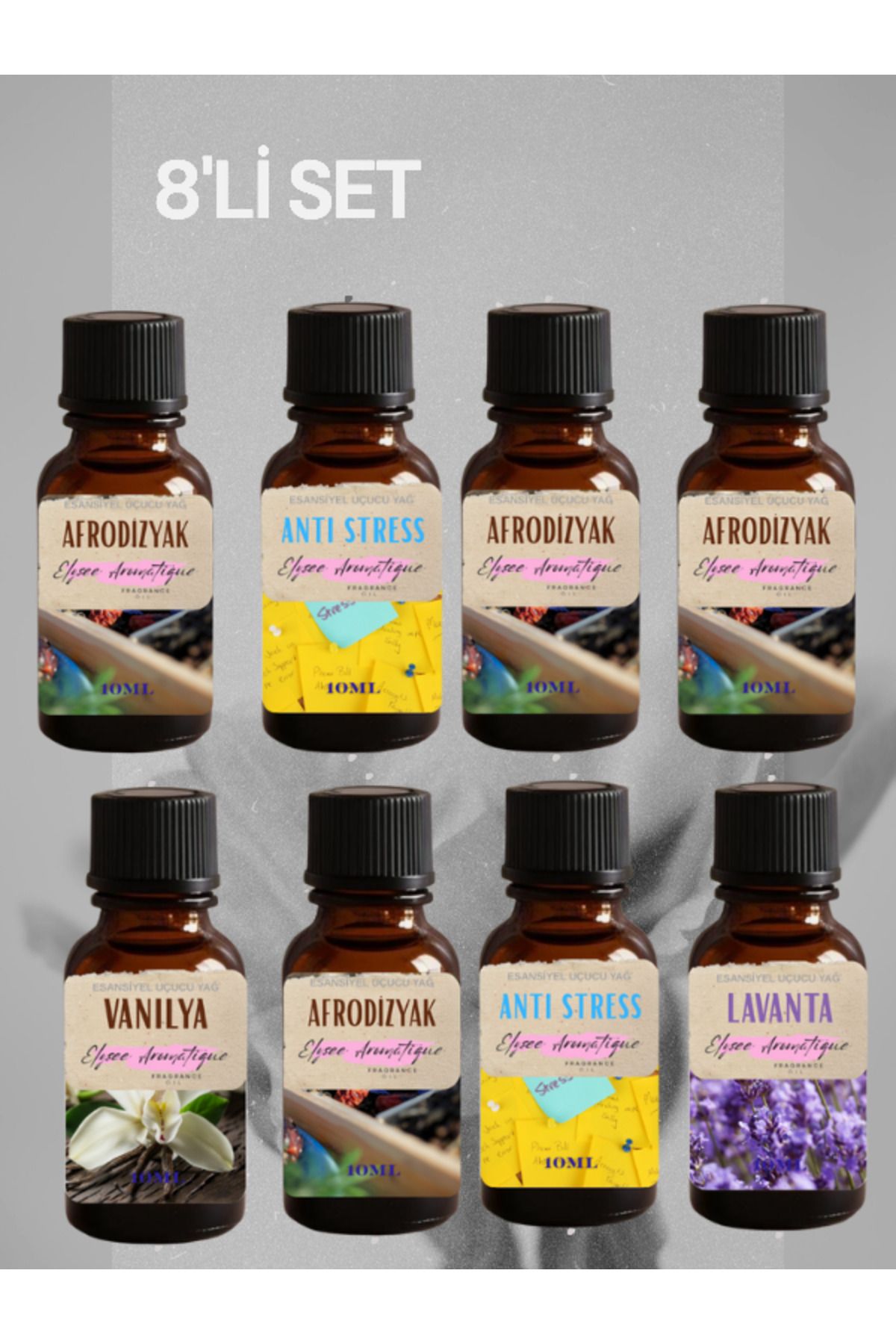 Elysee Aromatique 8'li Set Esansiyel Uçucu Koku Yağı Difüzör Esansı Buhurdanlık Yağı Aromaterapi Yağı
