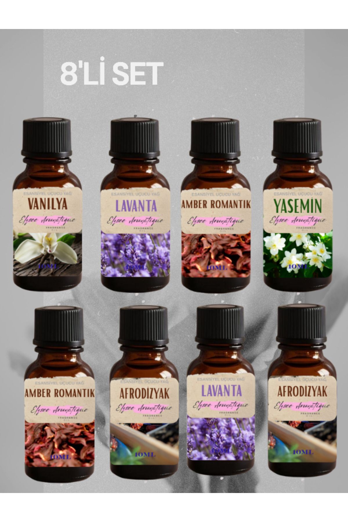 Elysee Aromatique 8'li Set Esansiyel Uçucu Koku Yağı Difüzör Esansı Buhurdanlık Yağı Aromaterapi Yağı