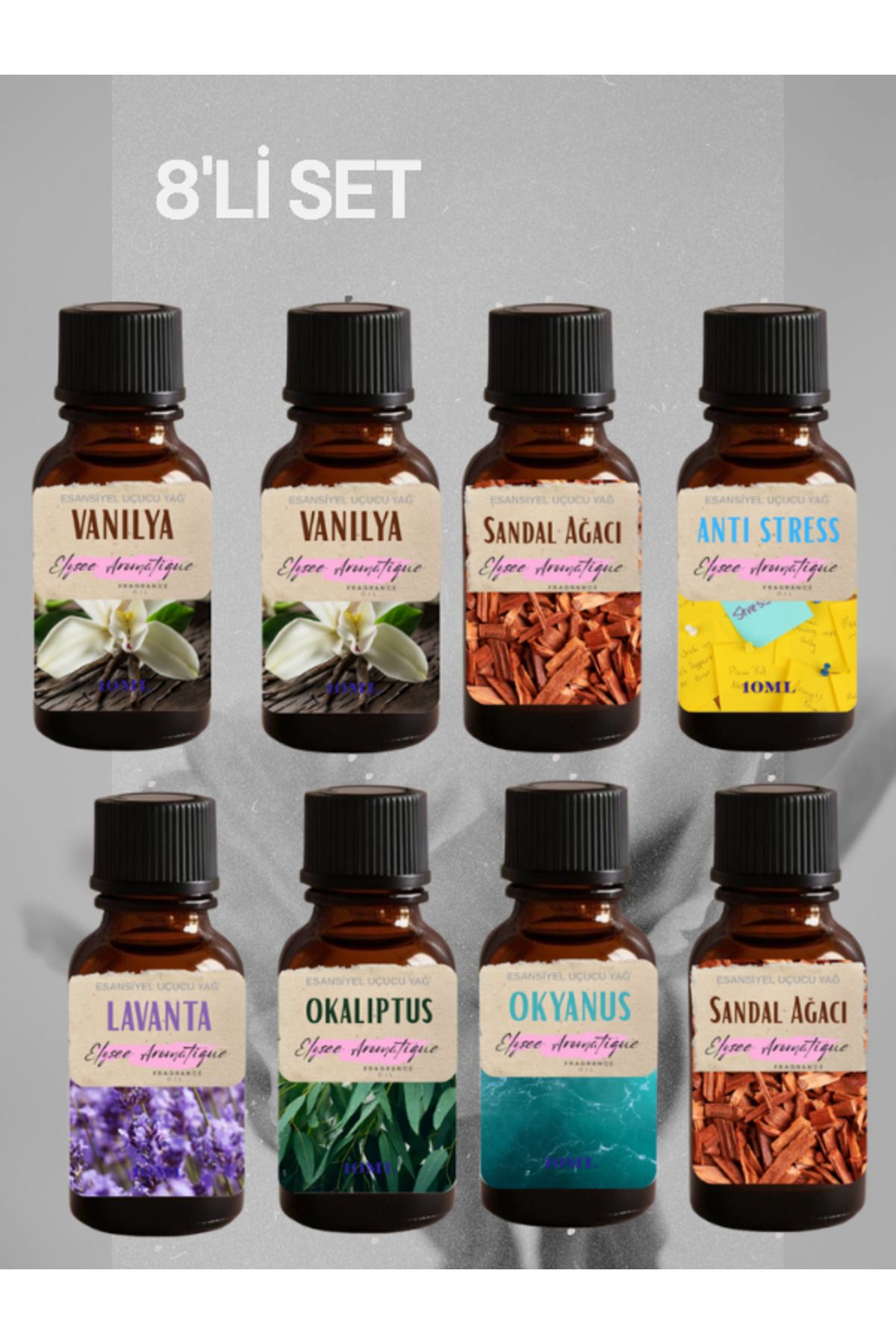 Elysee Aromatique 8'li Set Esansiyel Uçucu Koku Yağı Difüzör Esansı Buhurdanlık Yağı Aromaterapi Yağı