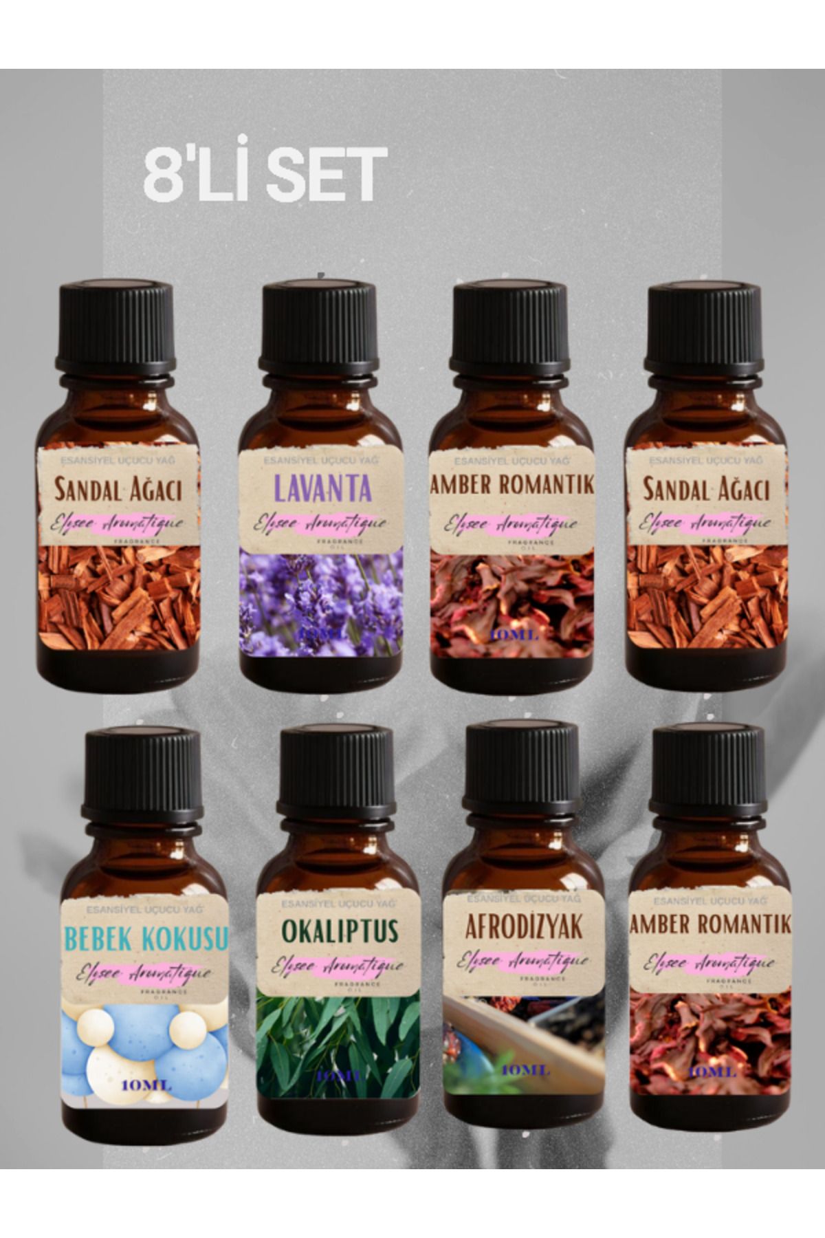 Elysee Aromatique 8'li Set Esansiyel Uçucu Koku Yağı Difüzör Esansı Buhurdanlık Yağı Aromaterapi Yağı