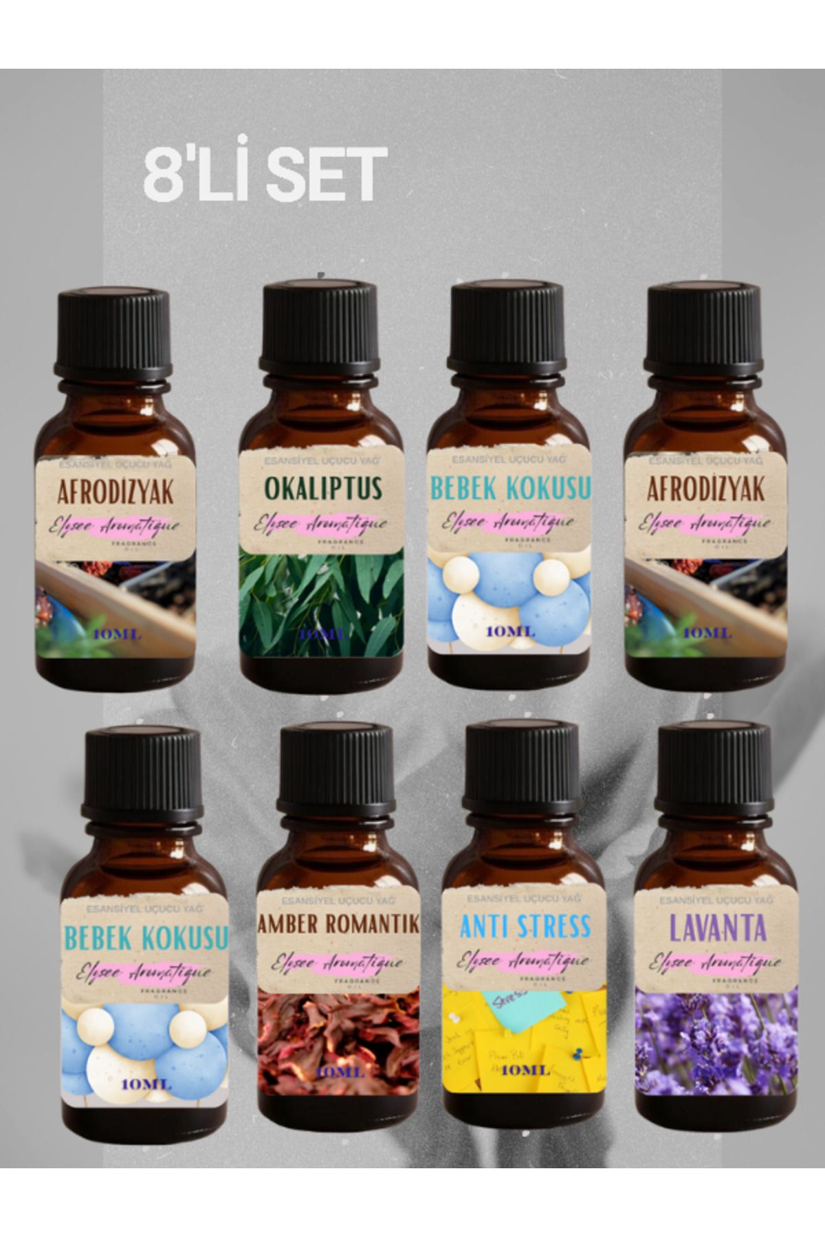 Elysee Aromatique 8'li Set Esansiyel Uçucu Koku Yağı Difüzör Esansı Buhurdanlık Yağı Aromaterapi Yağı