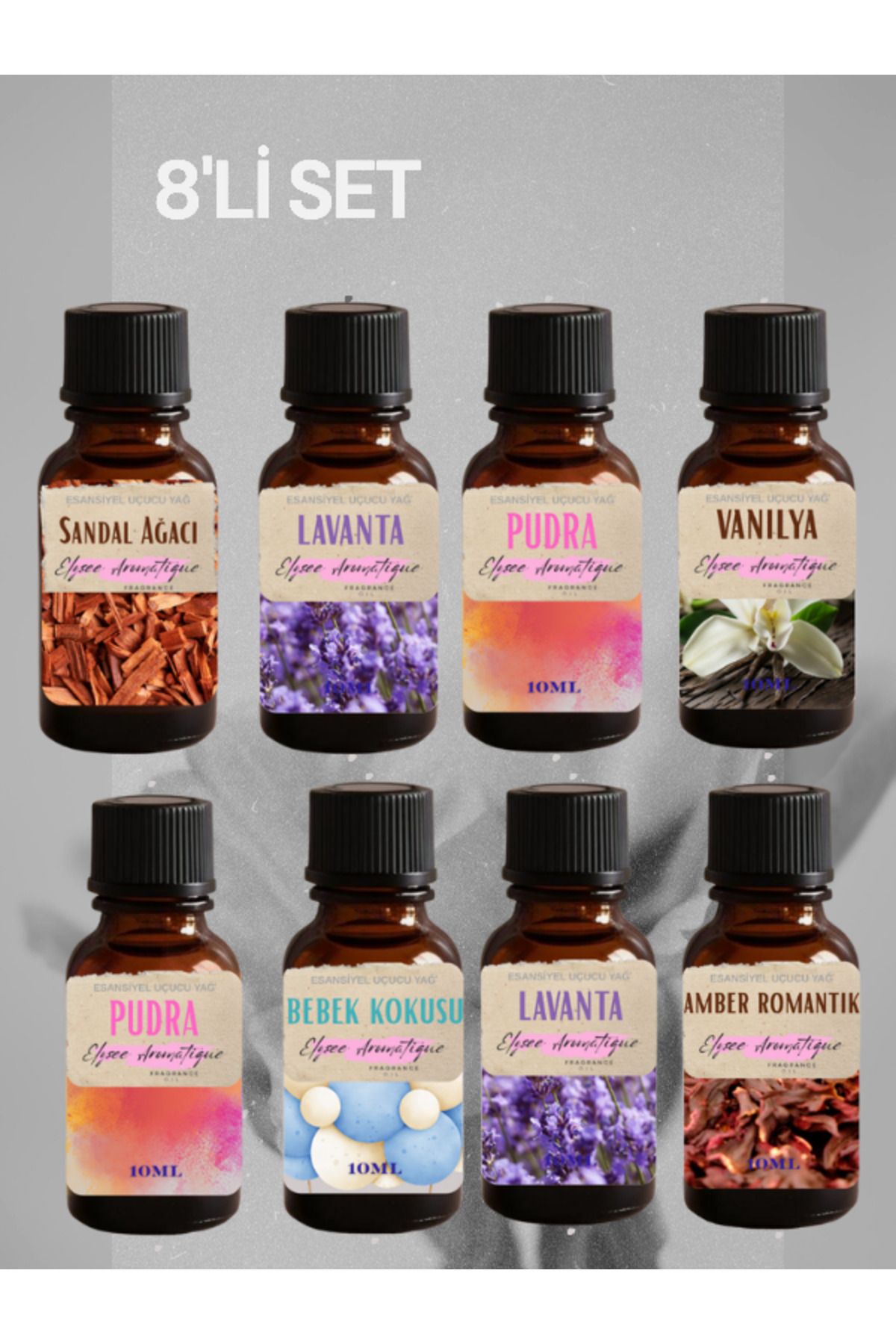 Elysee Aromatique 8'li Set Esansiyel Uçucu Koku Yağı Difüzör Esansı Buhurdanlık Yağı Aromaterapi Yağı