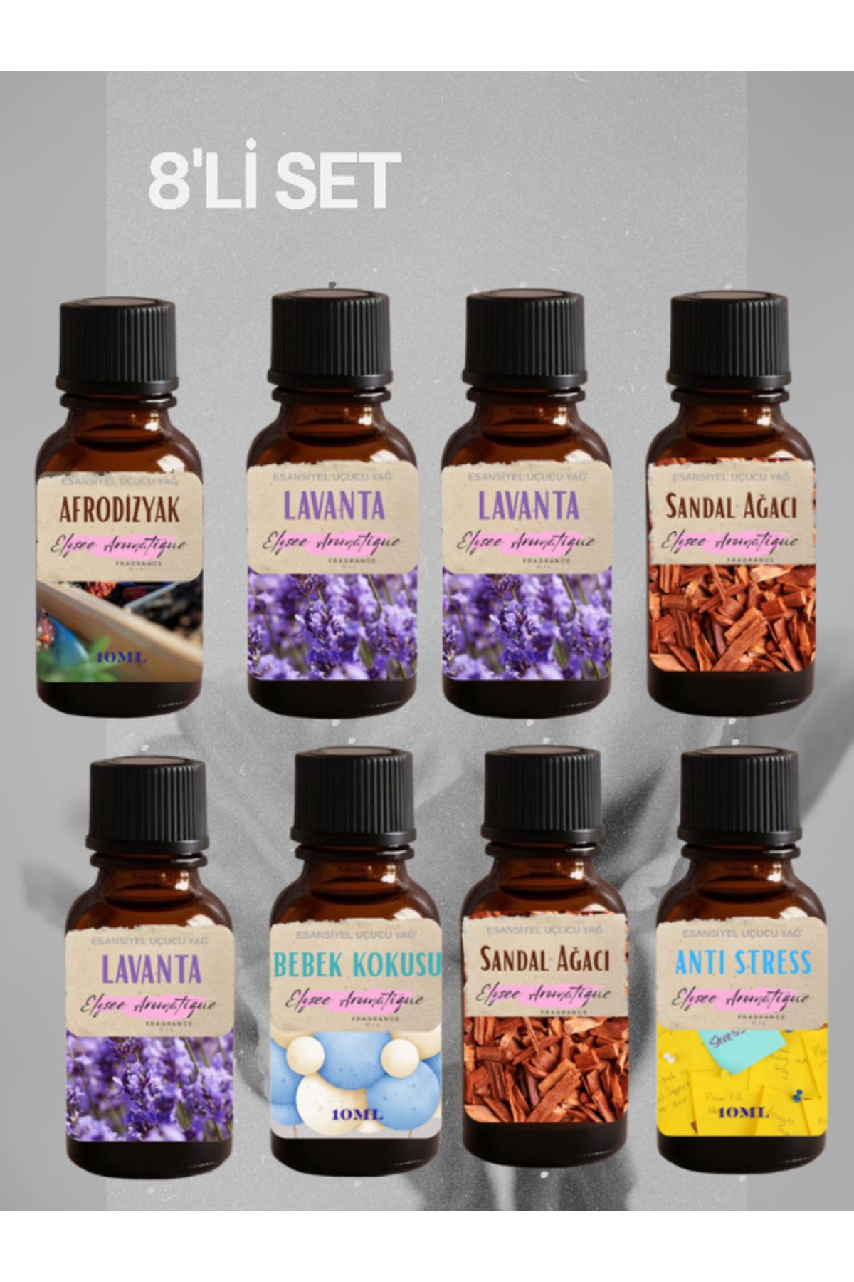 Elysee Aromatique 8'li Set Esansiyel Uçucu Koku Yağı Difüzör Esansı Buhurdanlık Yağı Aromaterapi Yağı