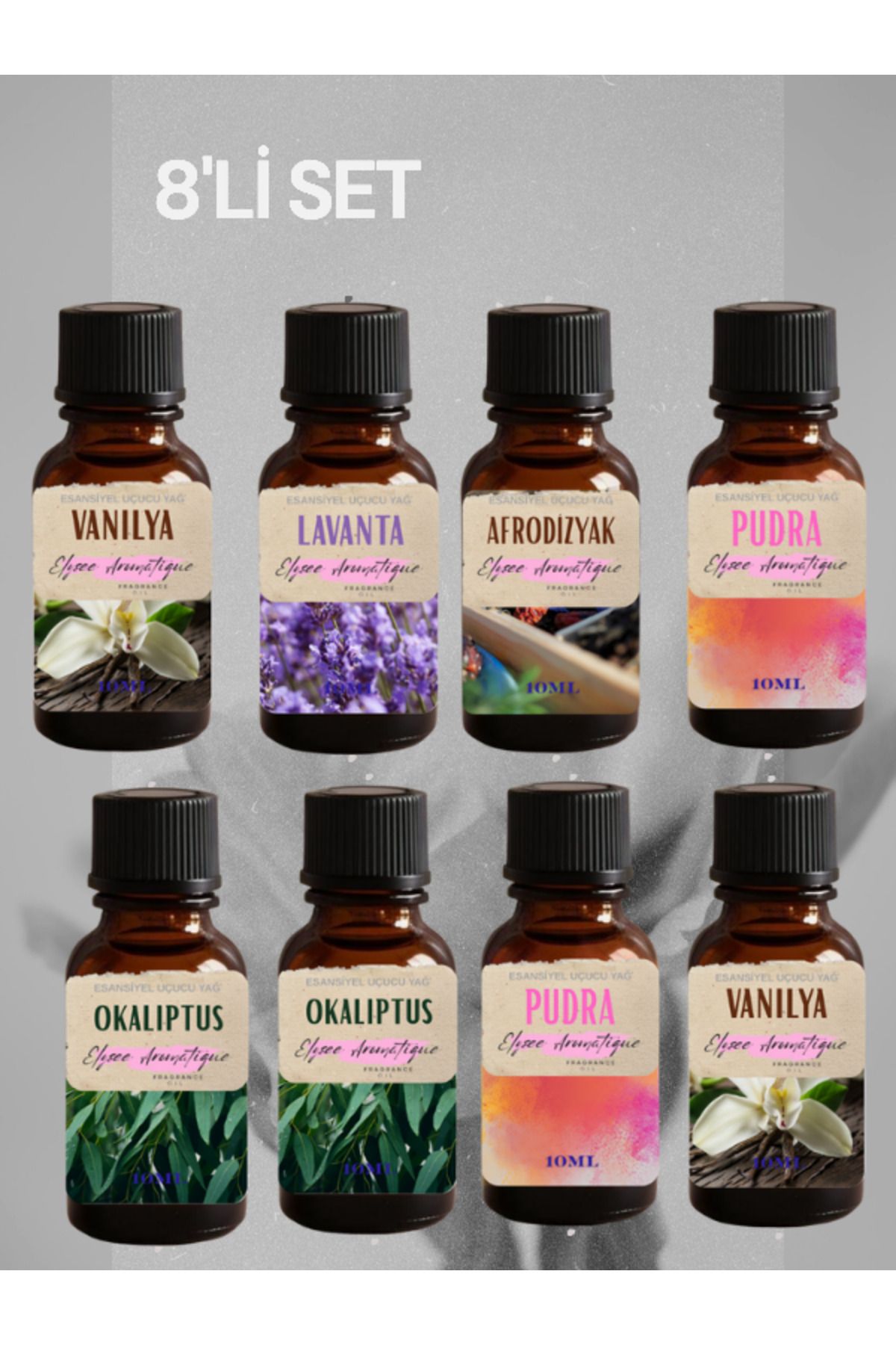 Elysee Aromatique 8'li Set Esansiyel Uçucu Koku Yağı Difüzör Esansı Buhurdanlık Yağı Aromaterapi Yağı