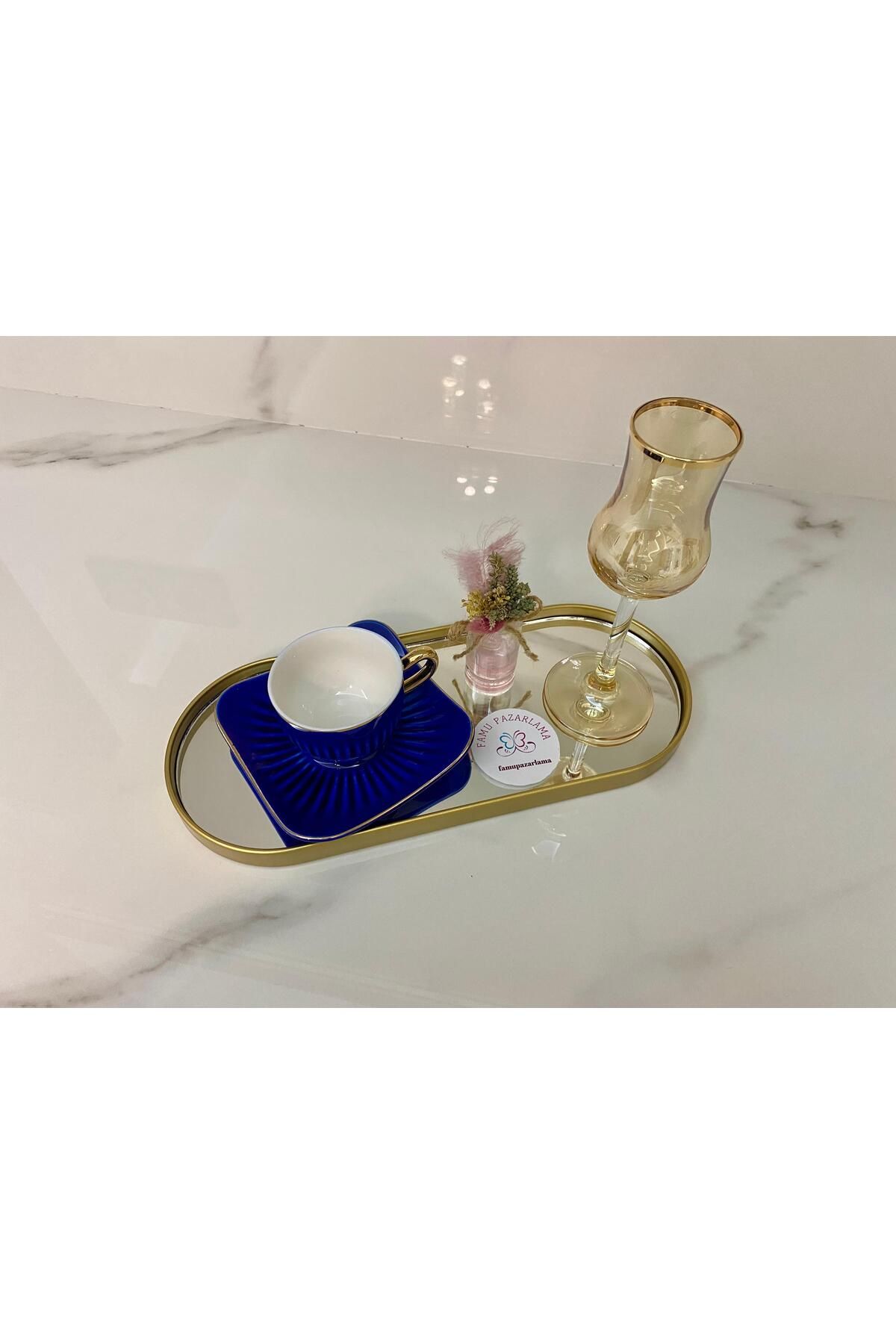 FAMU PAZARLAMA AYNALI SUNUMLUK KAHVE TEPSİSİ 6 LI OVAL TEPSİ (30 cm *12 ebat)