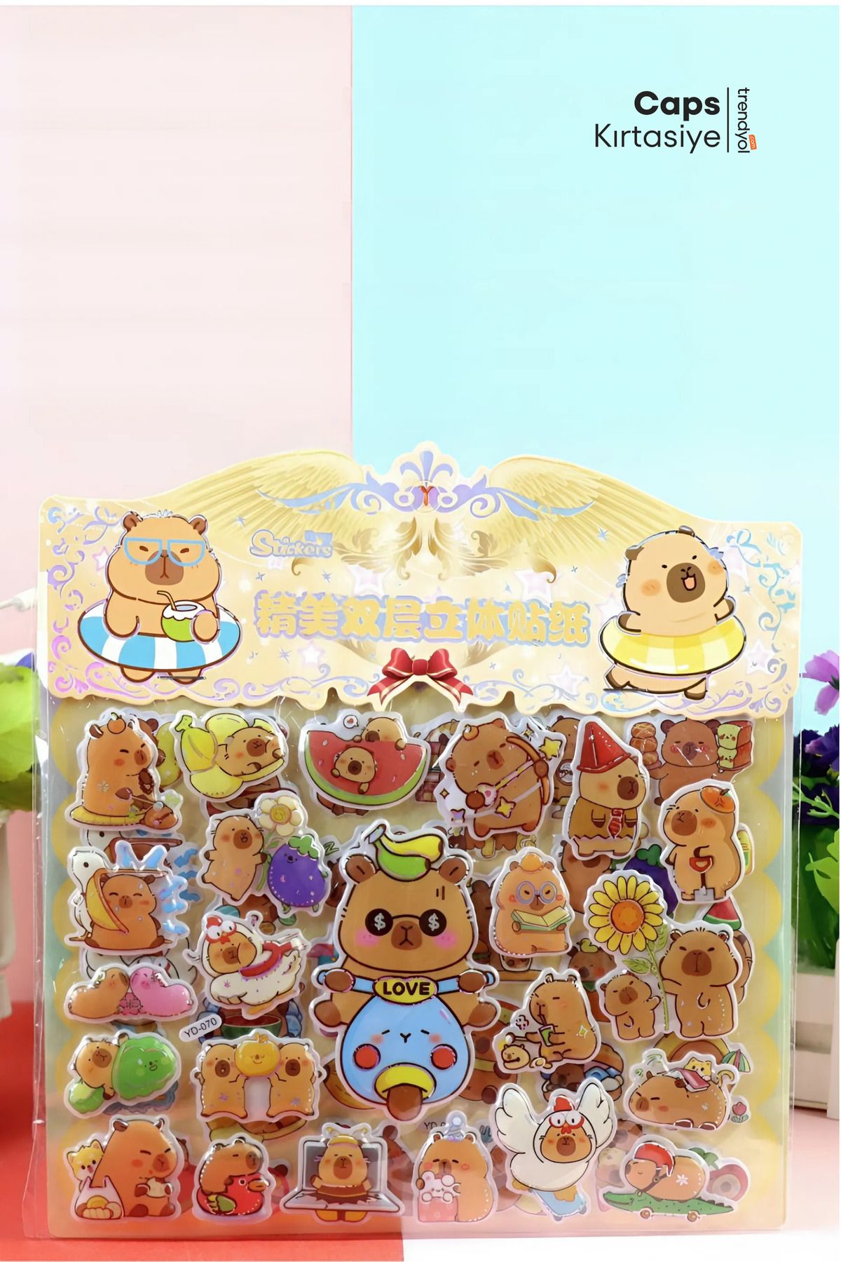 caps office Capybara Temalı 3D Puf Kabartmalı 56 Adet 2 Sayfa Çıkartma Seti – Ajanda, Günlük, Scrapbook Çıkartma