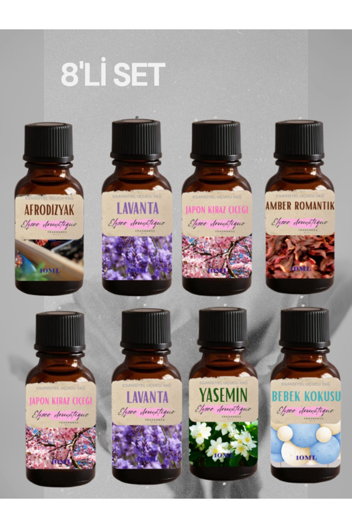 Elysee Aromatique 8'li Set Esansiyel Uçucu Koku Yağı Difüzör Esansı Buhurdanlık Yağı Aromaterapi Yağı
