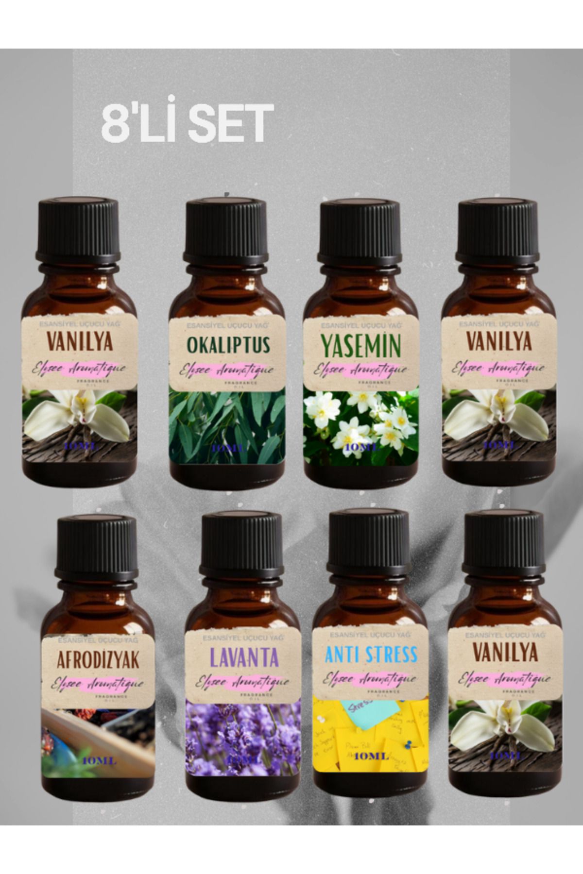 Elysee Aromatique 8'li Set Esansiyel Uçucu Koku Yağı Difüzör Esansı Buhurdanlık Yağı Aromaterapi Yağı