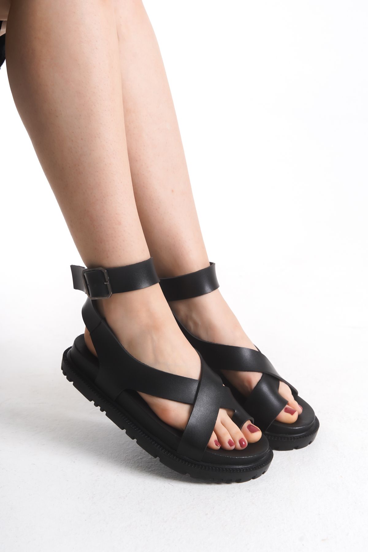SH SİLVER MODA Kadın Sandalet Kadın Sandalet Ve Terlik Günlük Sandalet Yandan Tokalı