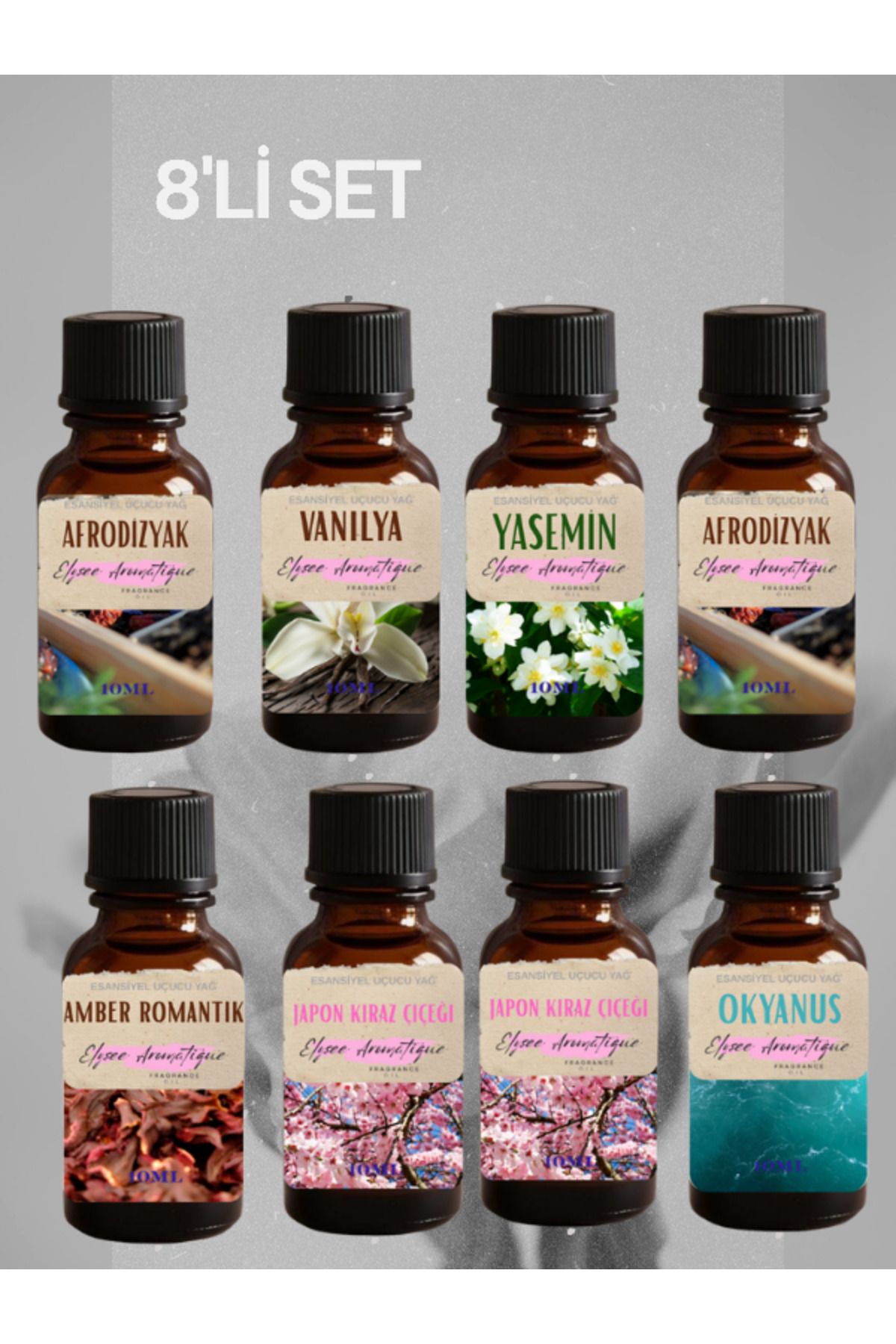 Elysee Aromatique 8'li Set Esansiyel Uçucu Koku Yağı Difüzör Esansı Buhurdanlık Yağı Aromaterapi Yağı