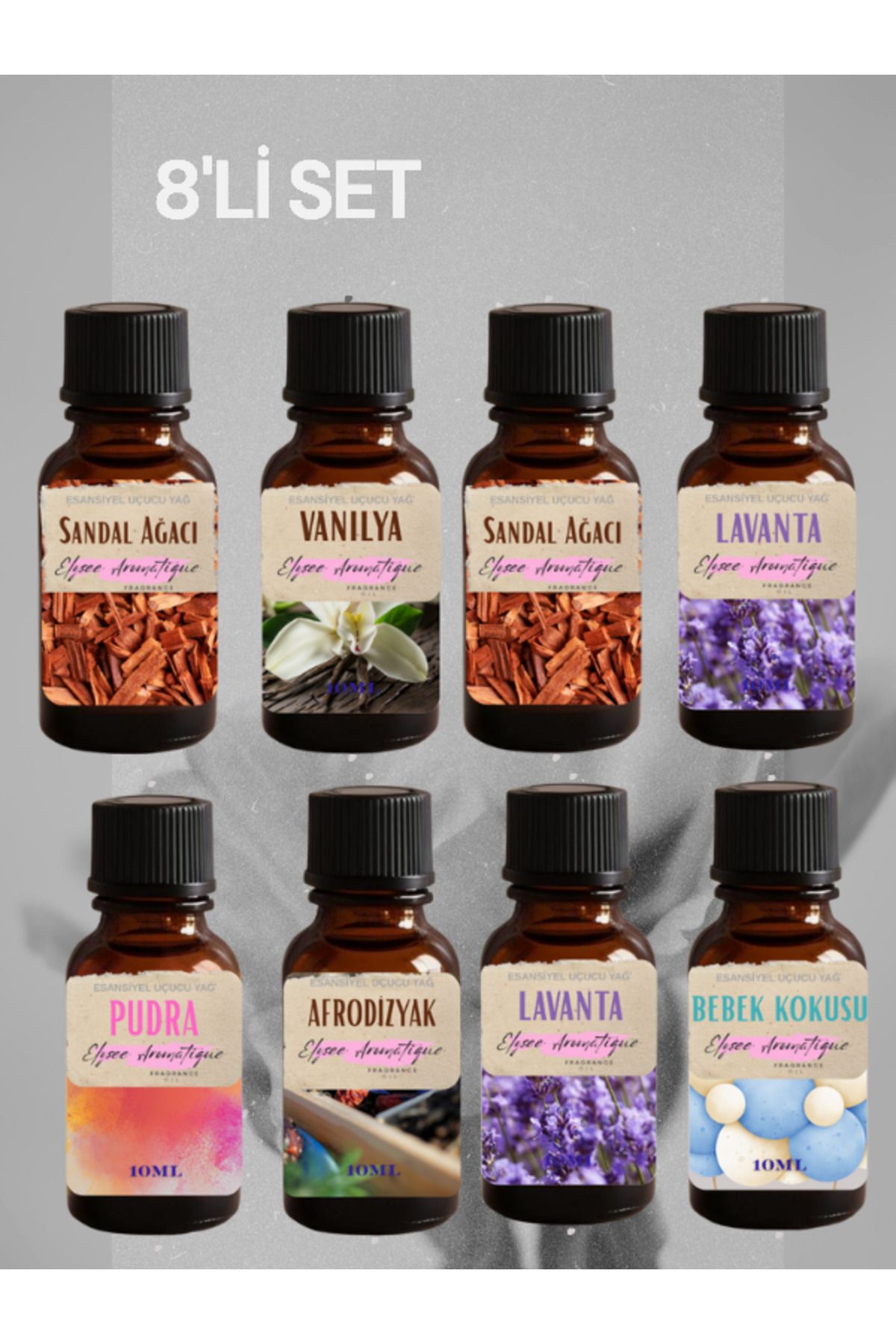 Elysee Aromatique 8'li Set Esansiyel Uçucu Koku Yağı Difüzör Esansı Buhurdanlık Yağı Aromaterapi Yağı