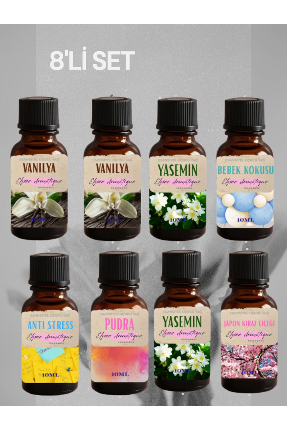 Elysee Aromatique 8'li Set Esansiyel Uçucu Koku Yağı Difüzör Esansı Buhurdanlık Yağı Aromaterapi Yağı