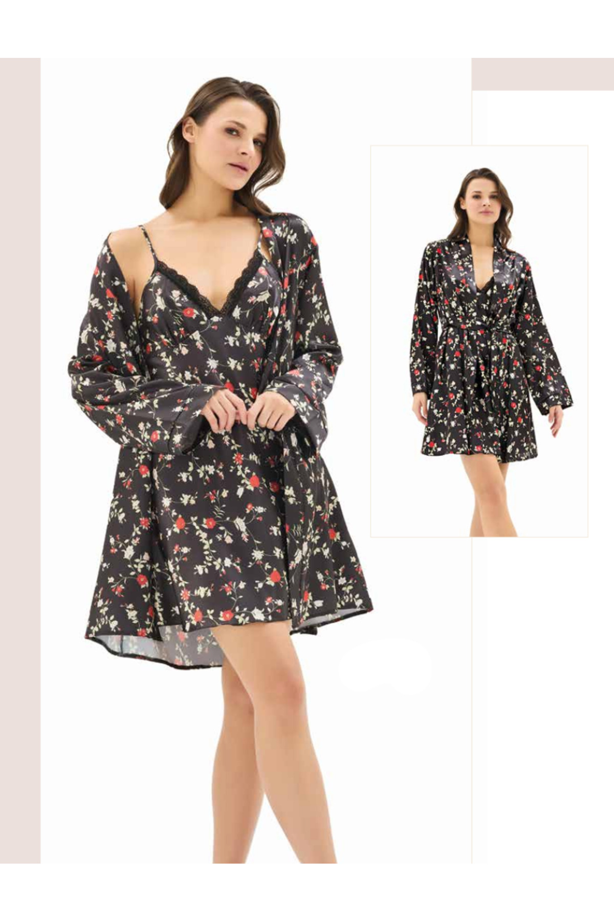 Genel Markalar İç Giyim MOONGİRL Saten Kısa İkili Gecelik Takım