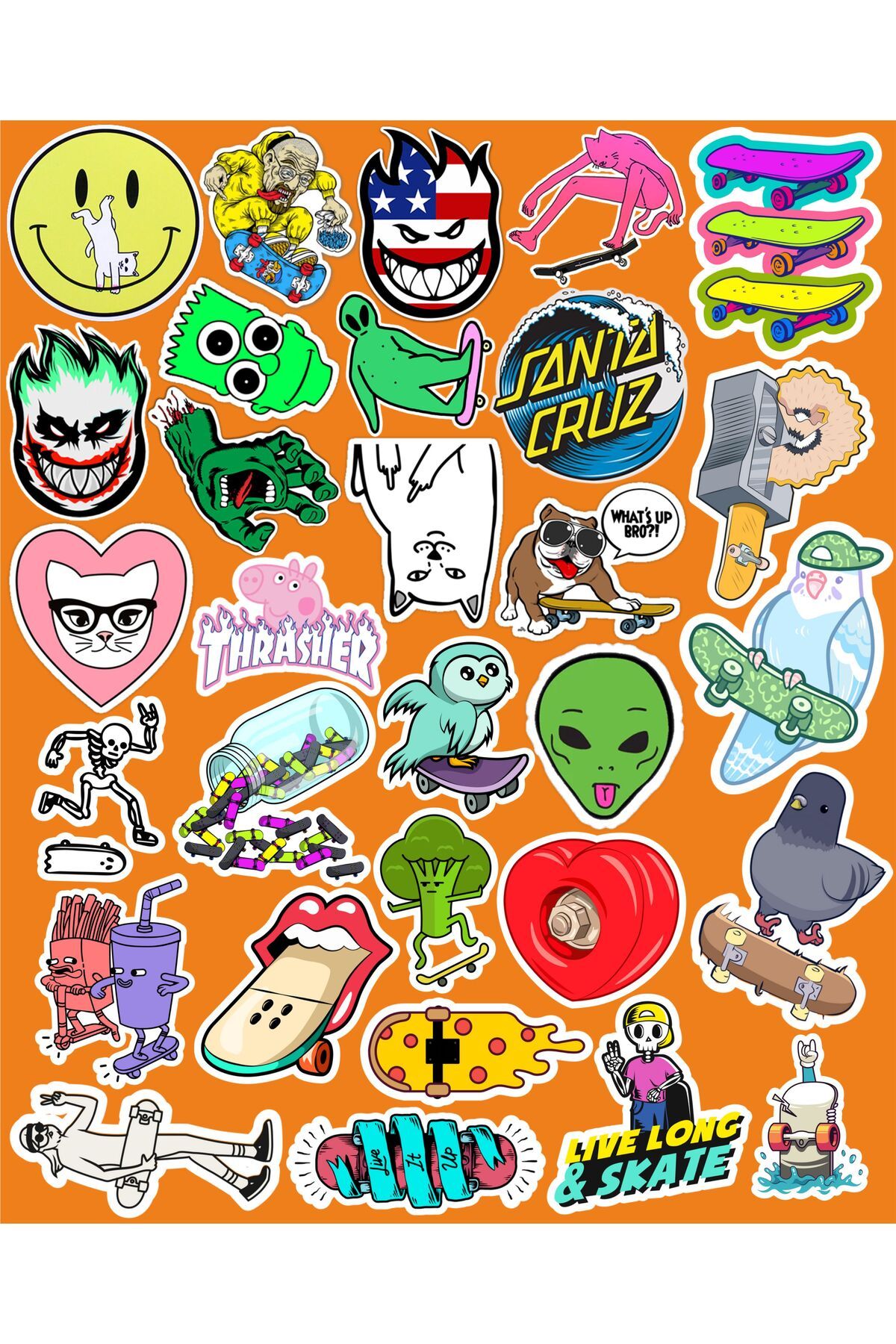 hediyenebak Skate Board Seri 2 Sticker Seti | Laptop Ajanda Pc Tablet Telefon Defter Etiket Bullet Journal