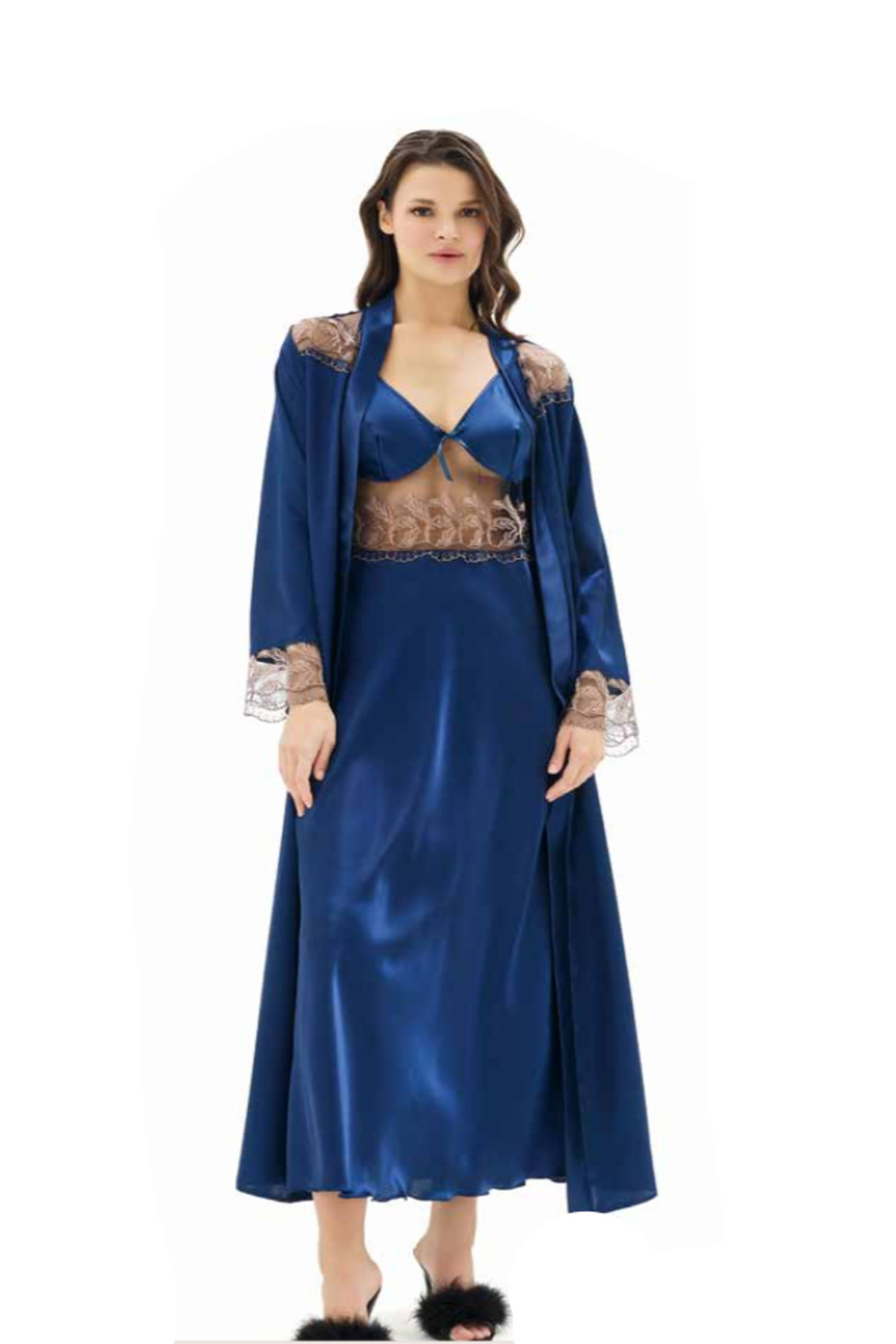 Genel Markalar İç Giyim MOONGİRL Saten Uzun İkili Gecelik Takım