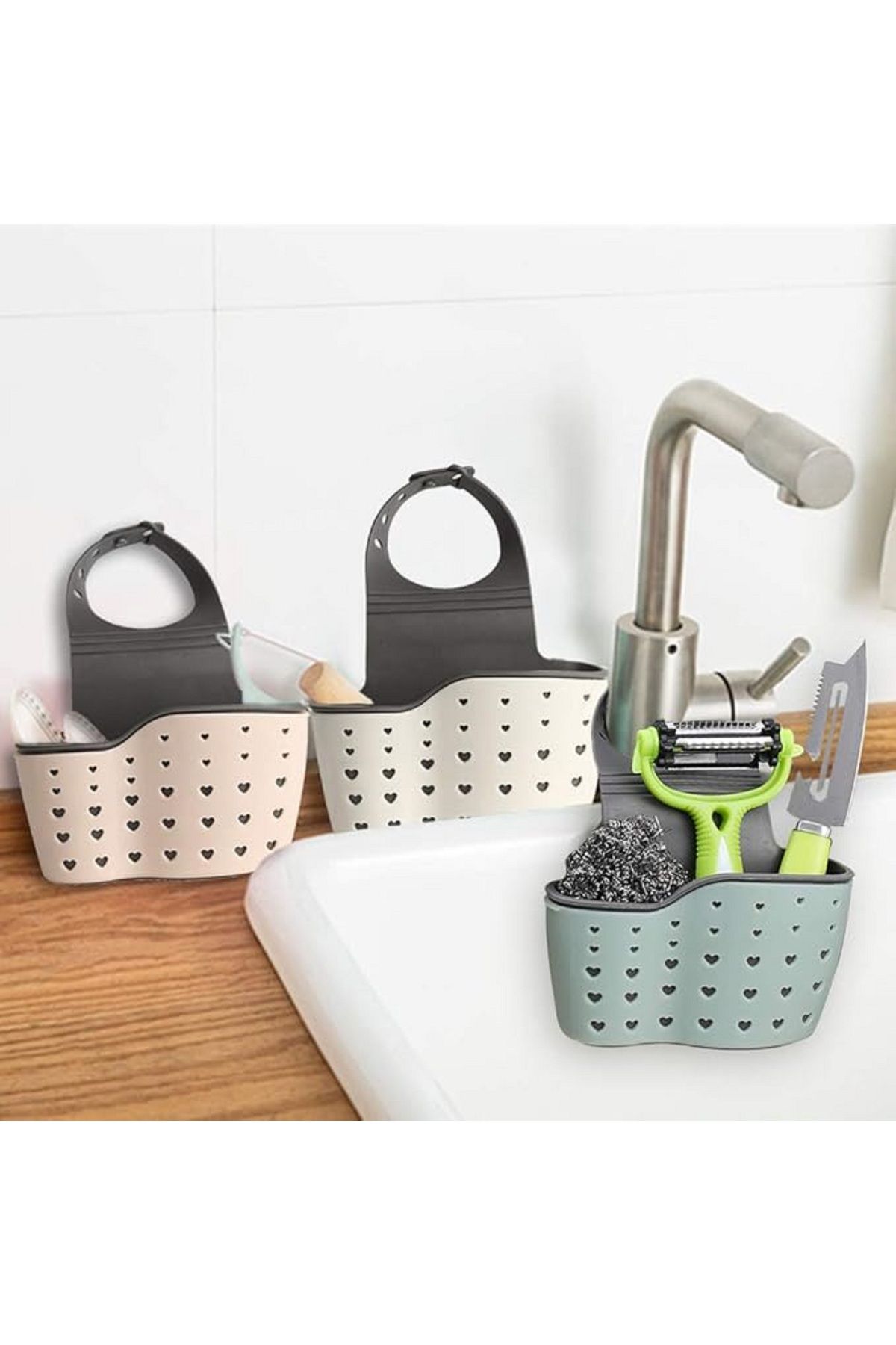 MAİN SHOP 1 Adet Modern Silikon Askılı Mutfak Sepeti, Kayışlı Lavabo Süngerlik, Mutfak Ve Banyo M-1889