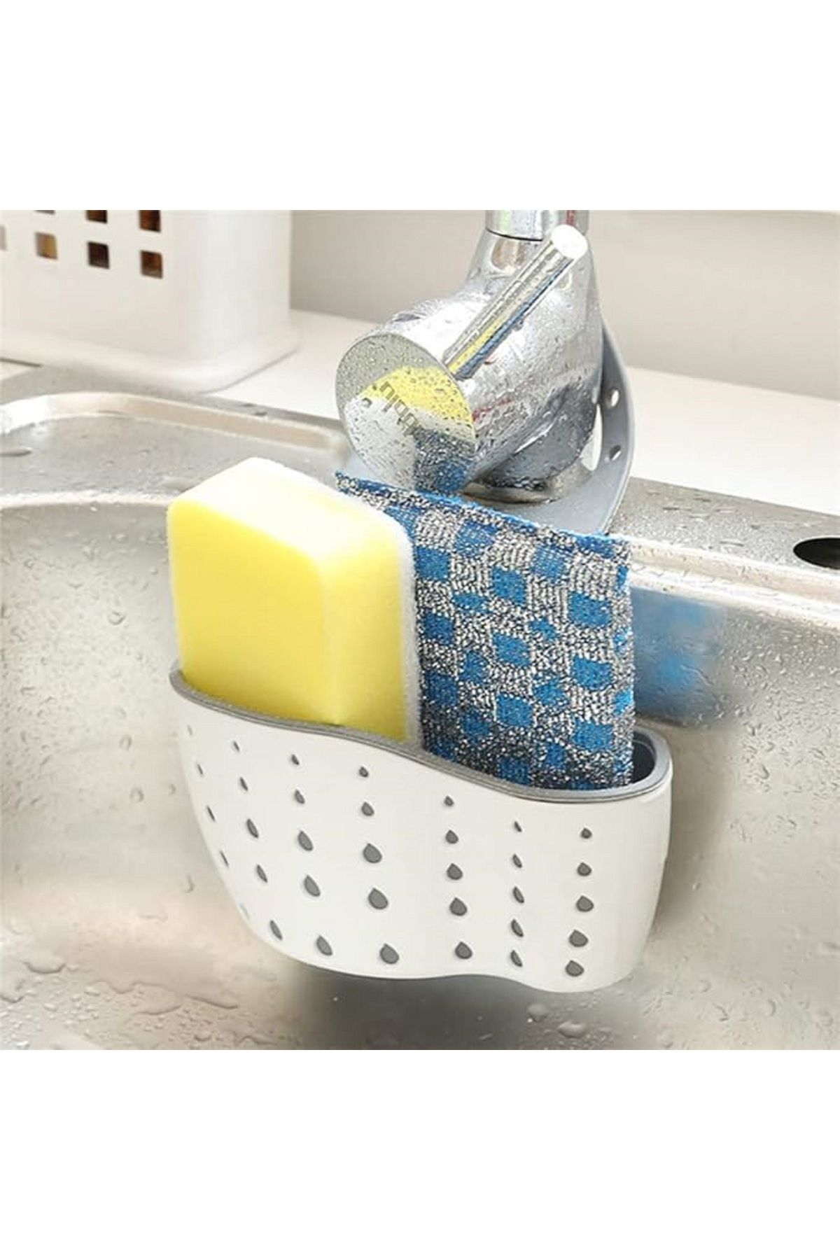 MAİN SHOP 1 Adet Modern Silikon Askılı Mutfak Sepeti, Kayışlı Lavabo Süngerlik, Mutfak Ve Banyo M-1889