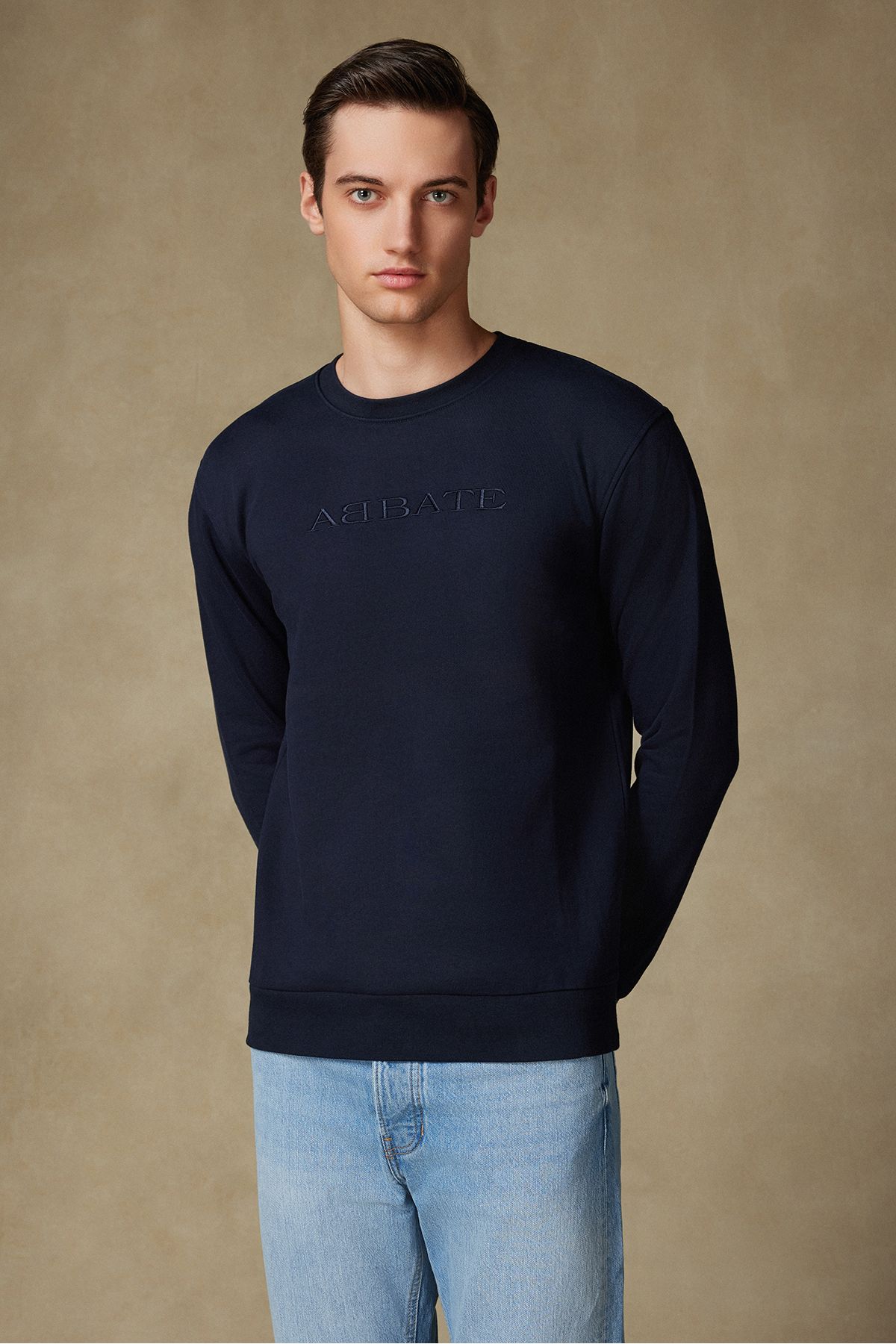 Abbate Özel Tasarım Nakış Detaylı Pamuklu Yüksek Kalite Lacivert Oversize Sweatshirt Spor Giyim