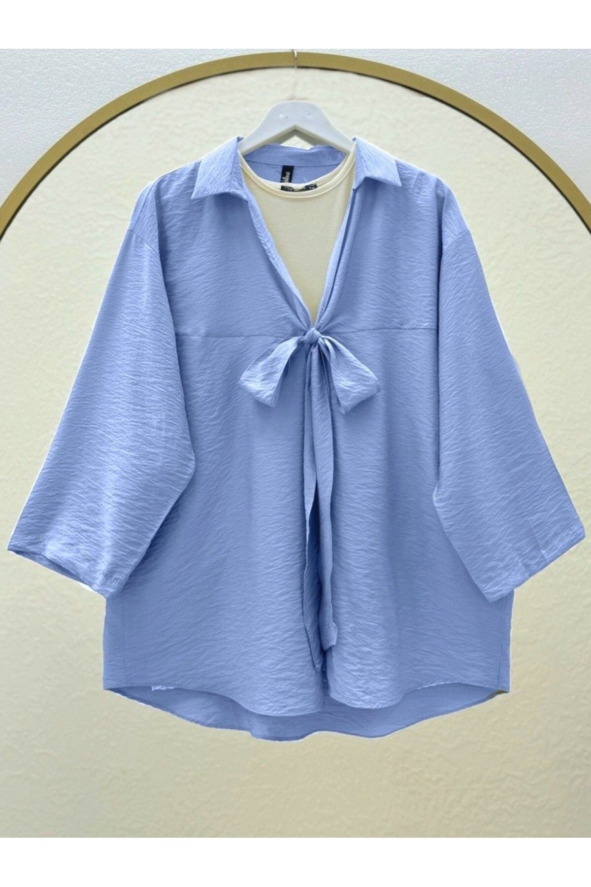 Modamorfo Önden Bağlamalı Yazlık Kimono -Mavi