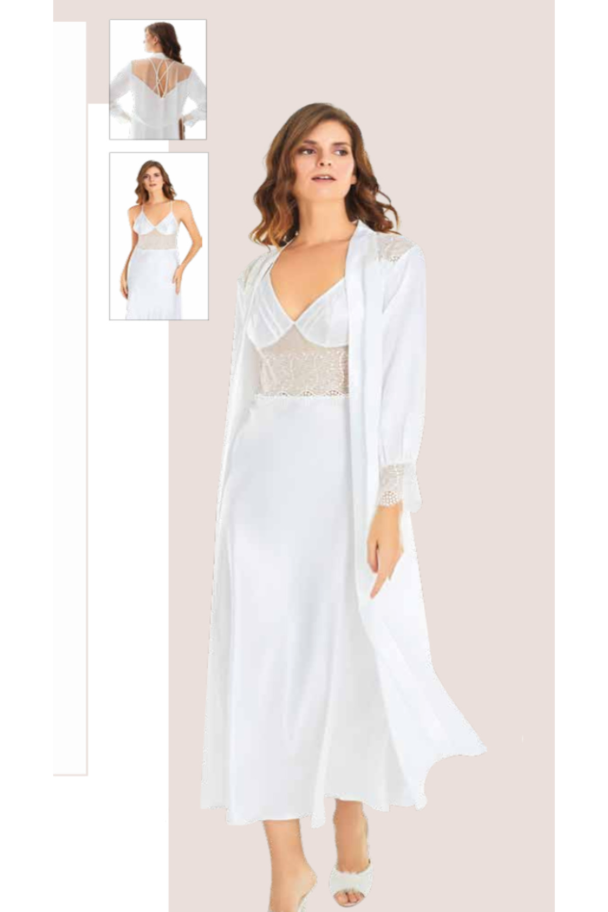 Genel Markalar İç Giyim MOONGİRL Saten Uzun İkili Gecelik Takım